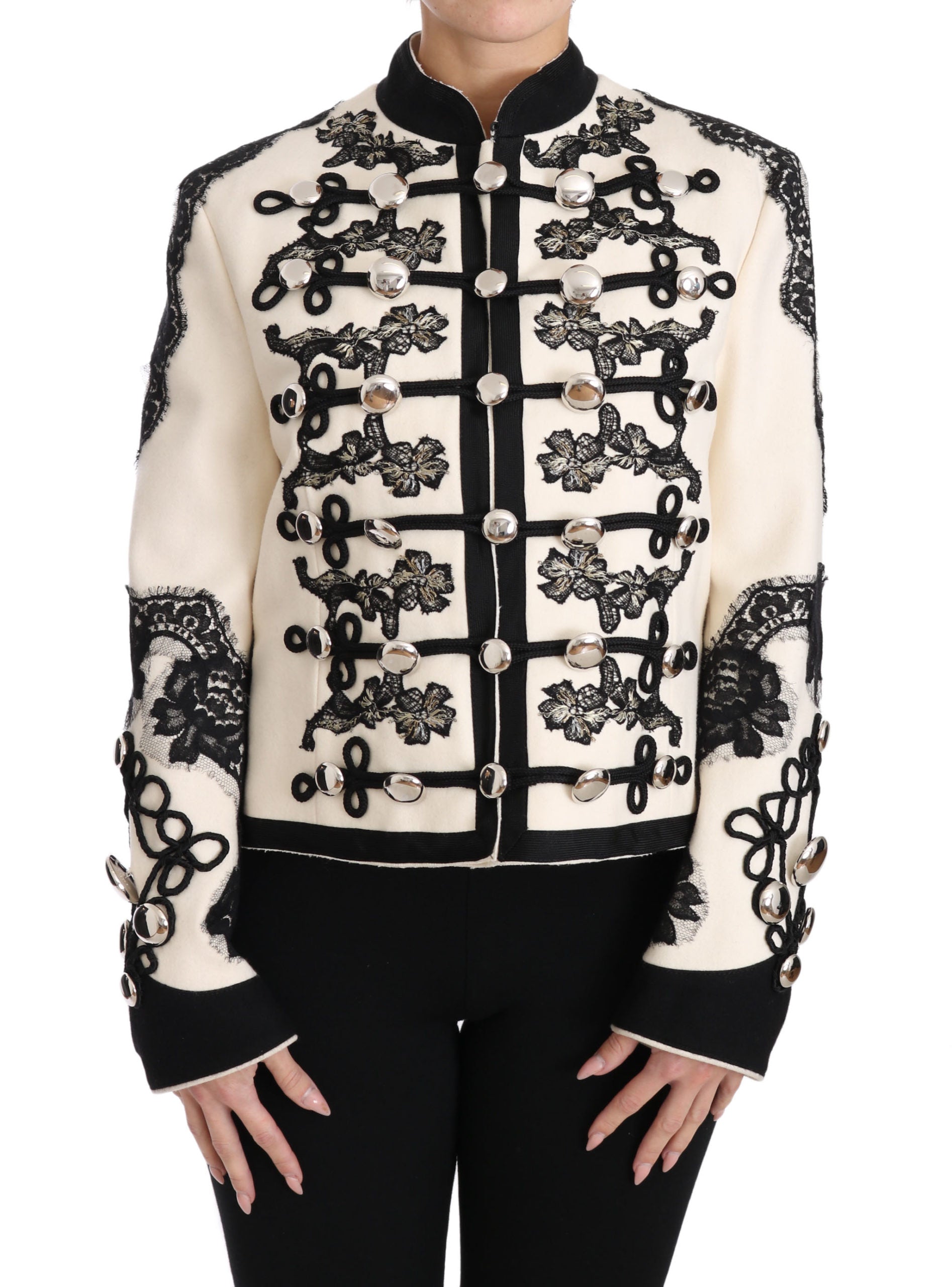 Dolce & Gabbana Weiß Wolle Schwarz Floral Barock Jacke
