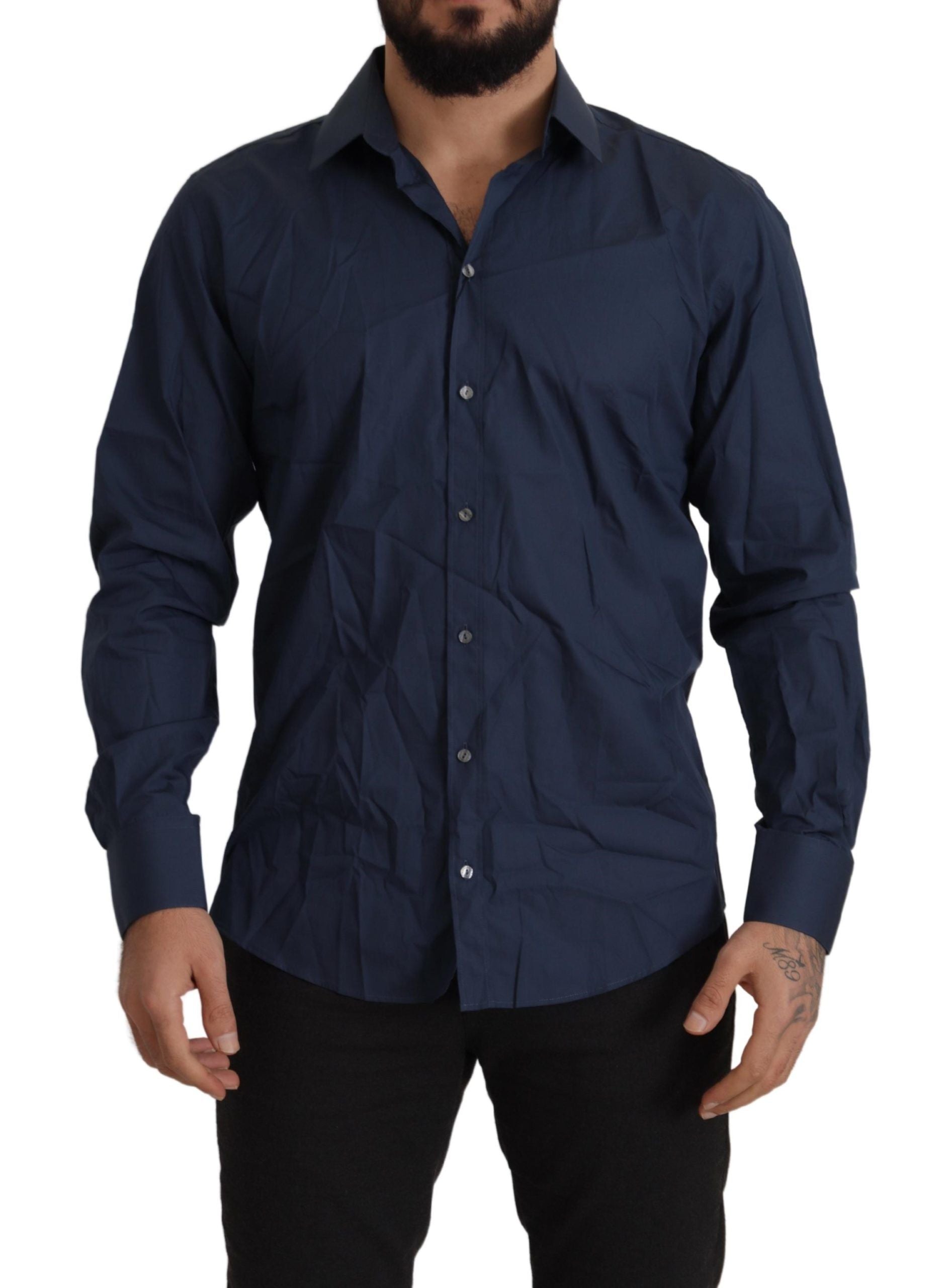Dolce & Gabbana Blaues Baumwollhemd MARTINI Slim Fit Dress Shirt