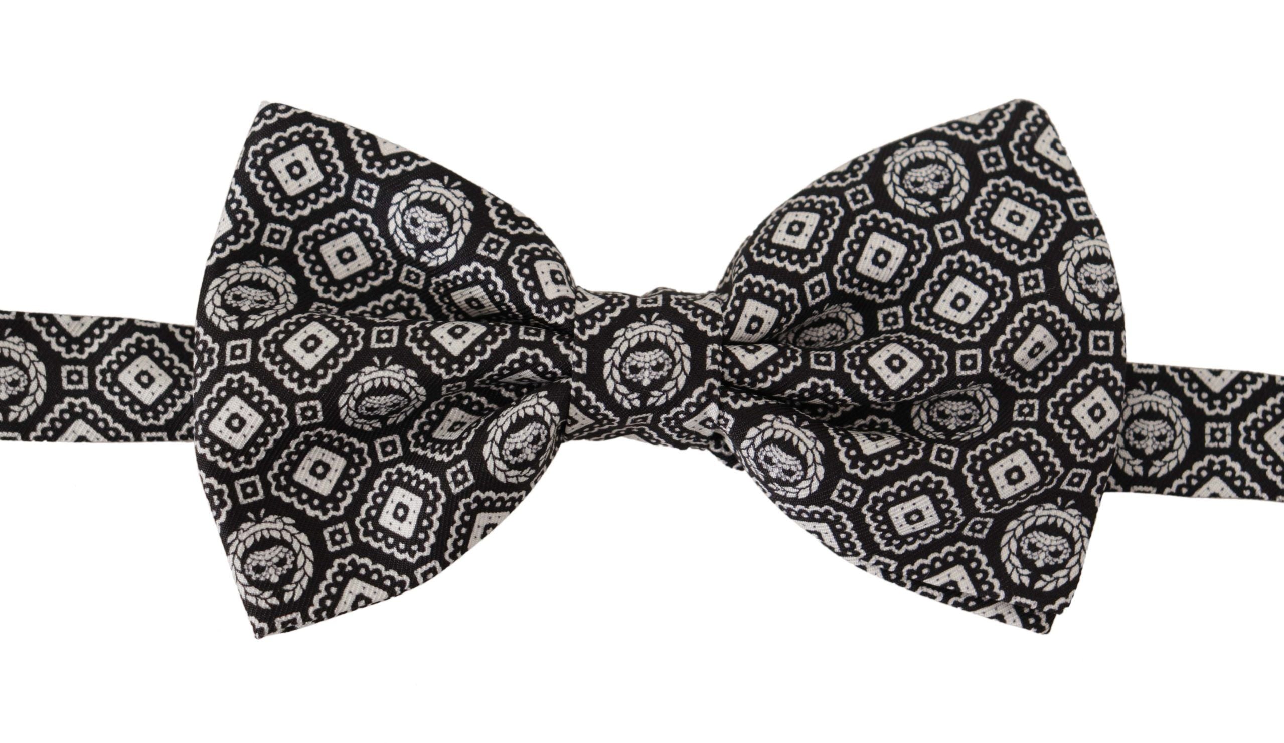 Dolce & Gabbana Schwarz weiß 100% Seide Verstellbare Papillon Krawatte