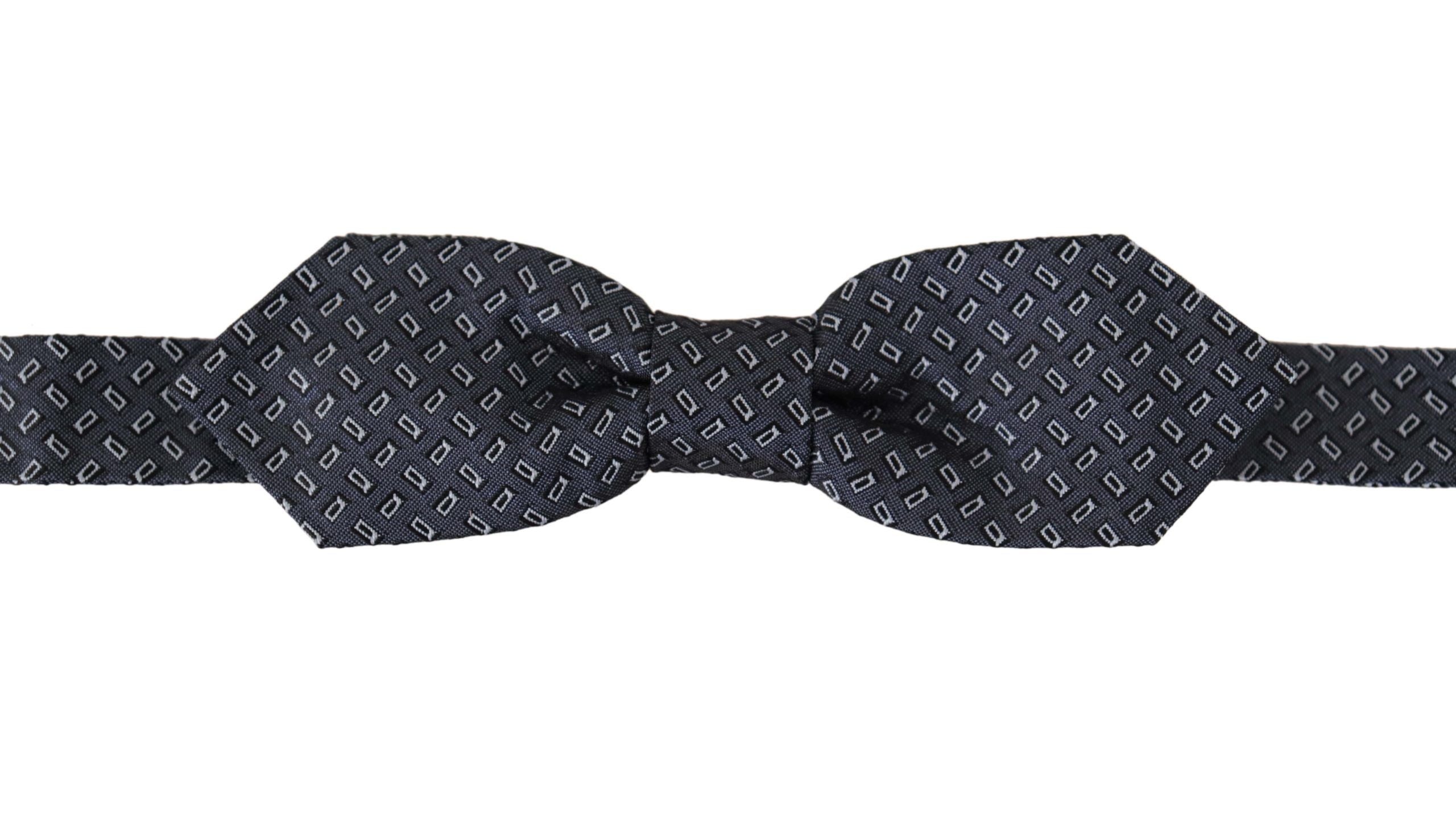 Dolce & Gabbana Blaugraue gepunktete Halskrawatte aus 100% Seide Papillon