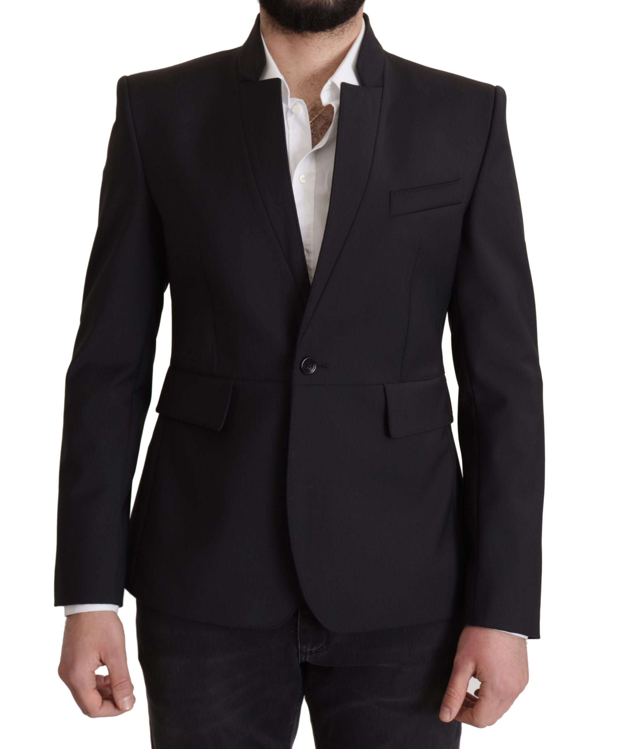Dolce & Gabbana Schwarzer Wollmantel einreihig Männer Blazer