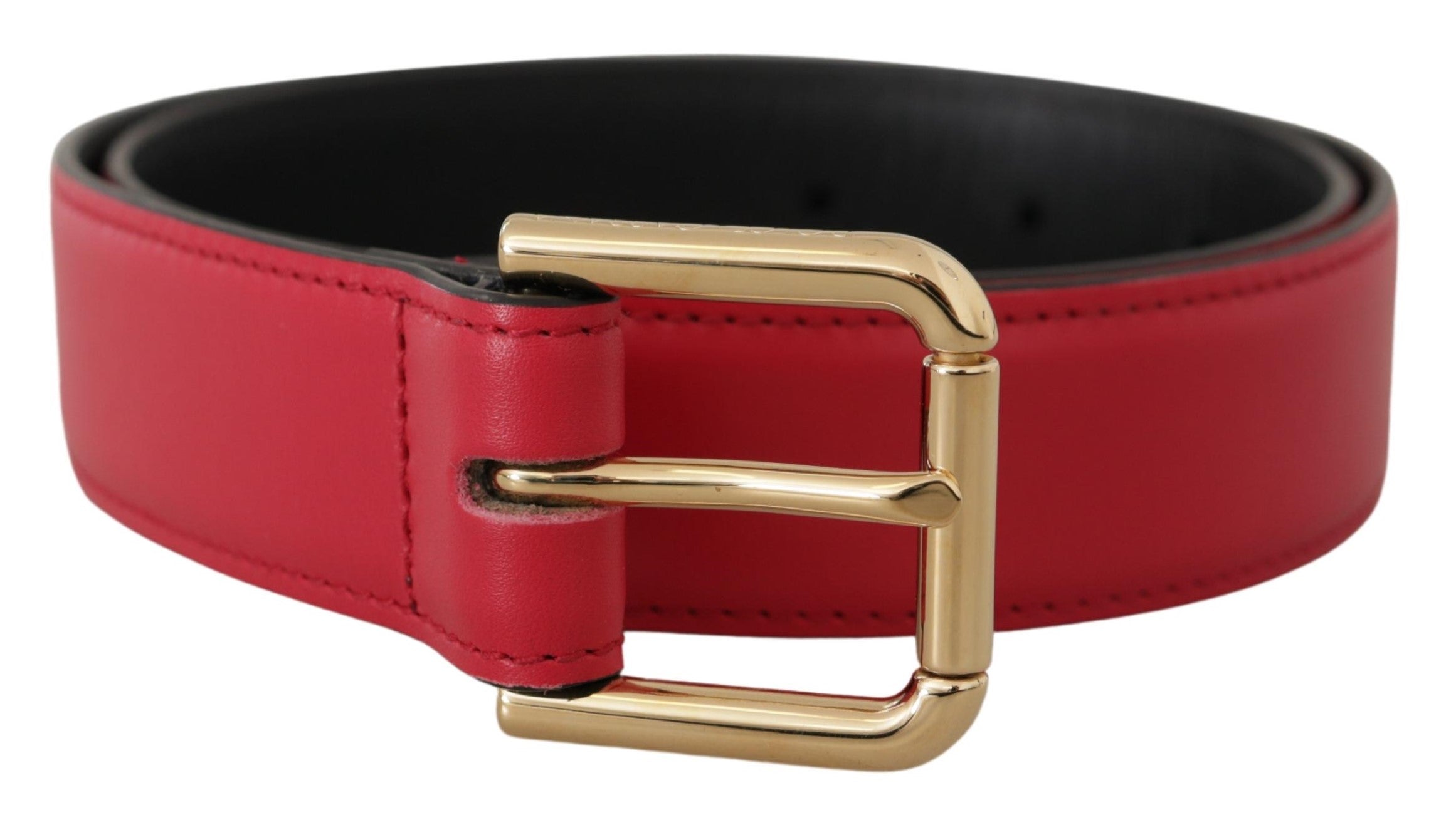 Dolce & Gabbana Roter Kalbsledergürtel mit goldfarbener Logo-Metallschnalle