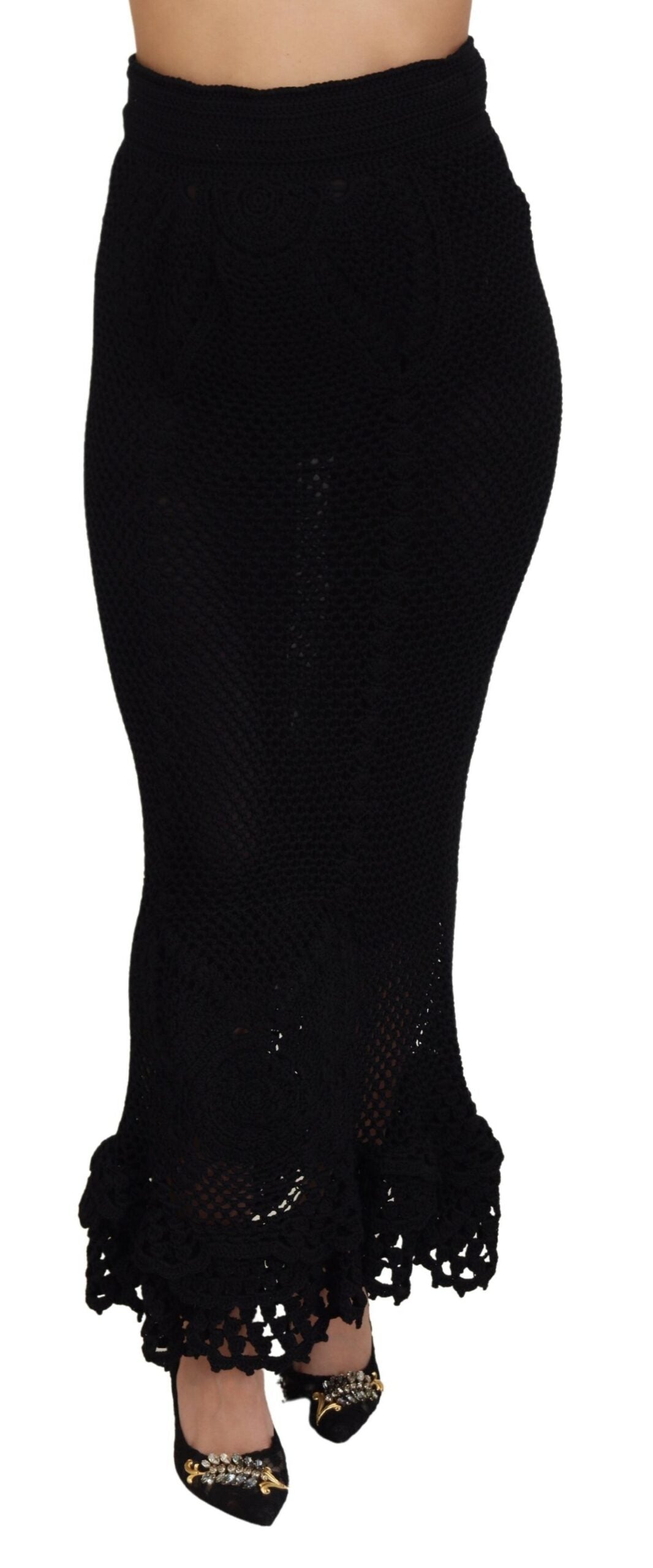 Dolce & Gabbana Schwarzer Baumwollstrickrock mit hoher Taille für Meerjungfrauen