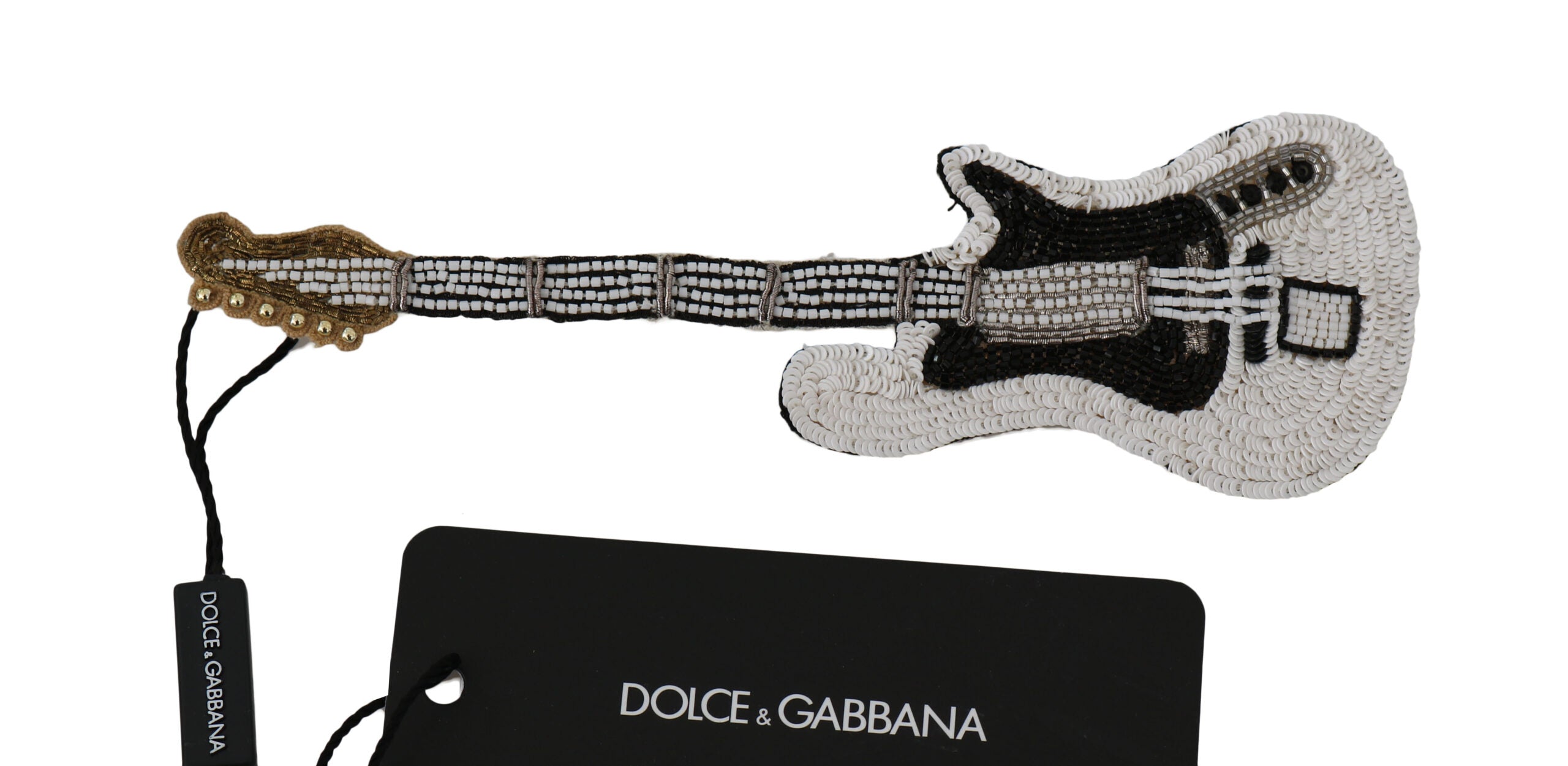 Dolce & Gabbana Gold Messing Perlen Gitarre Pin Accessoire Brosche