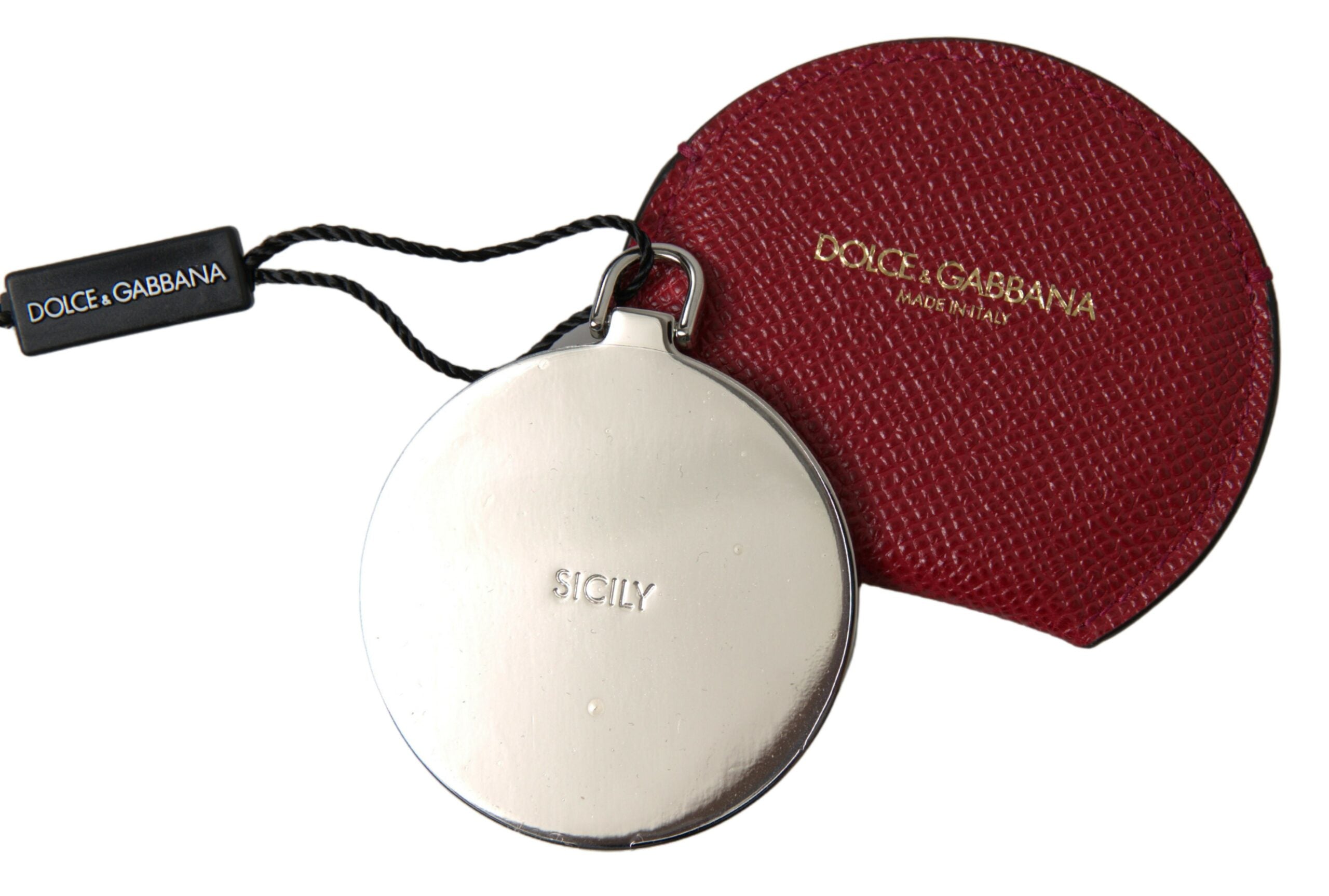 Dolce & Gabbana Runder Handspiegelhalter aus rotem Kalbsleder