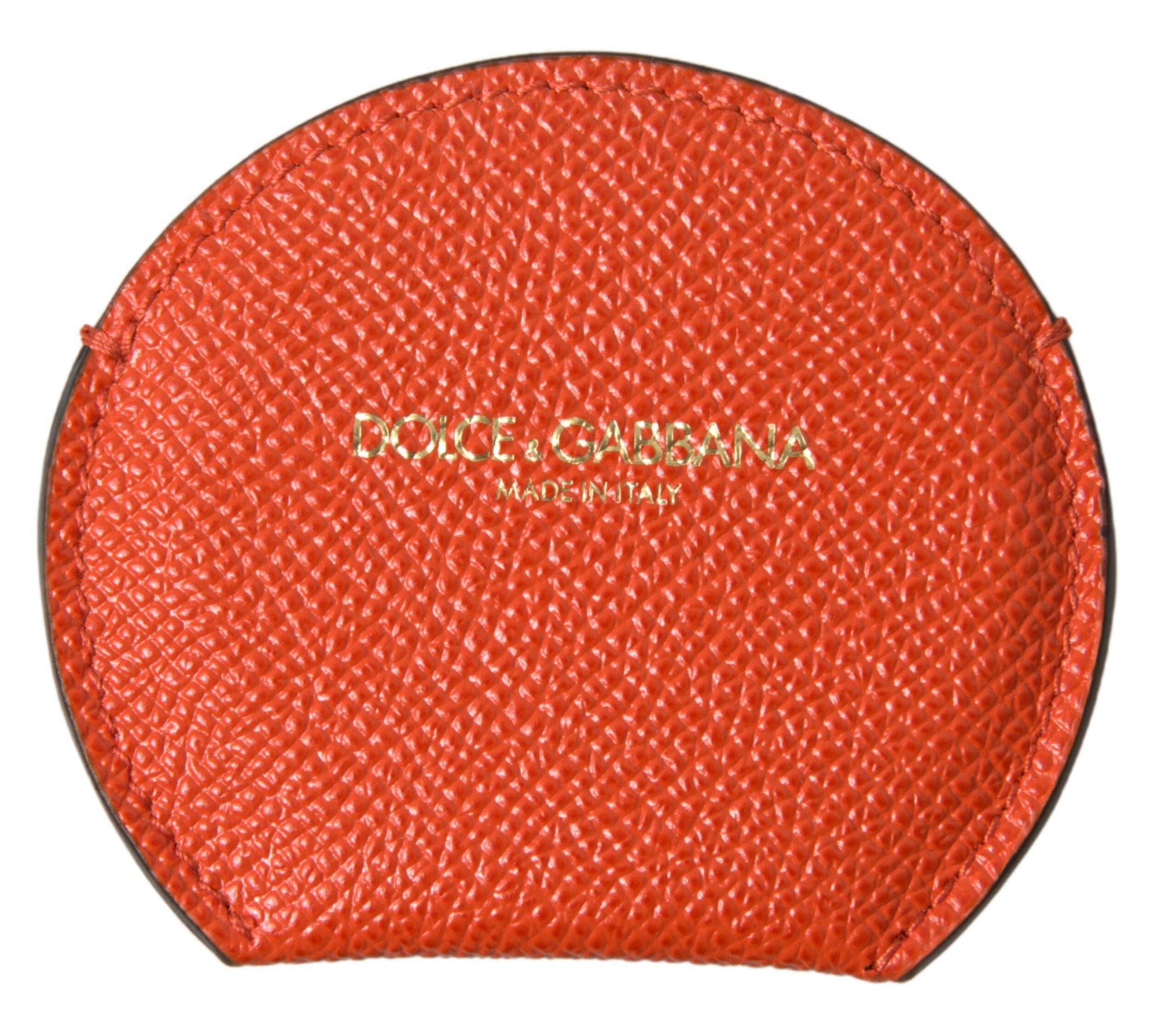 Dolce & Gabbana Handspiegelhalter aus orangefarbenem Kalbsleder mit rundem Logo