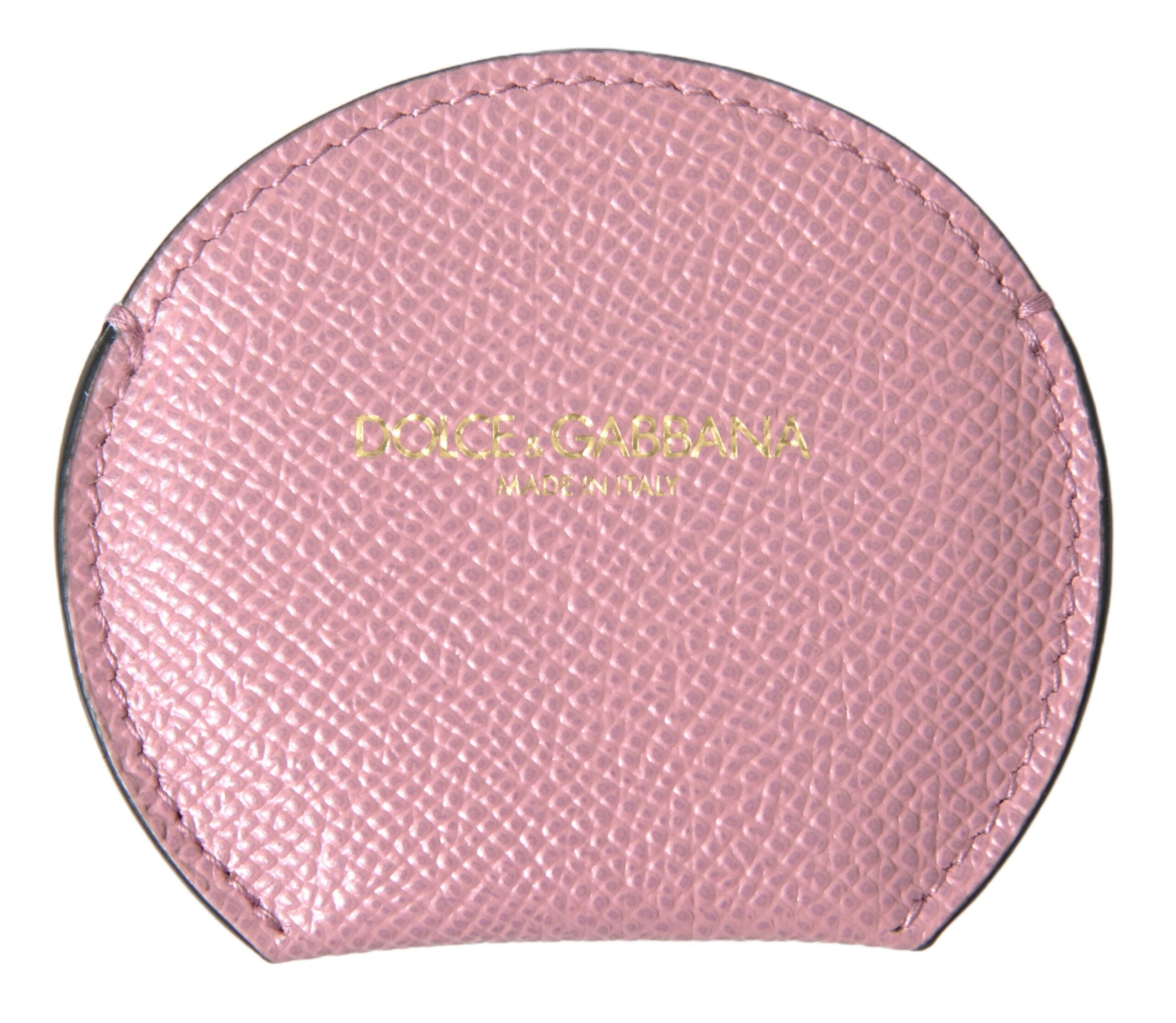Dolce & Gabbana Rosa Kalbsleder Rundes Logo Print Handspiegelhalter