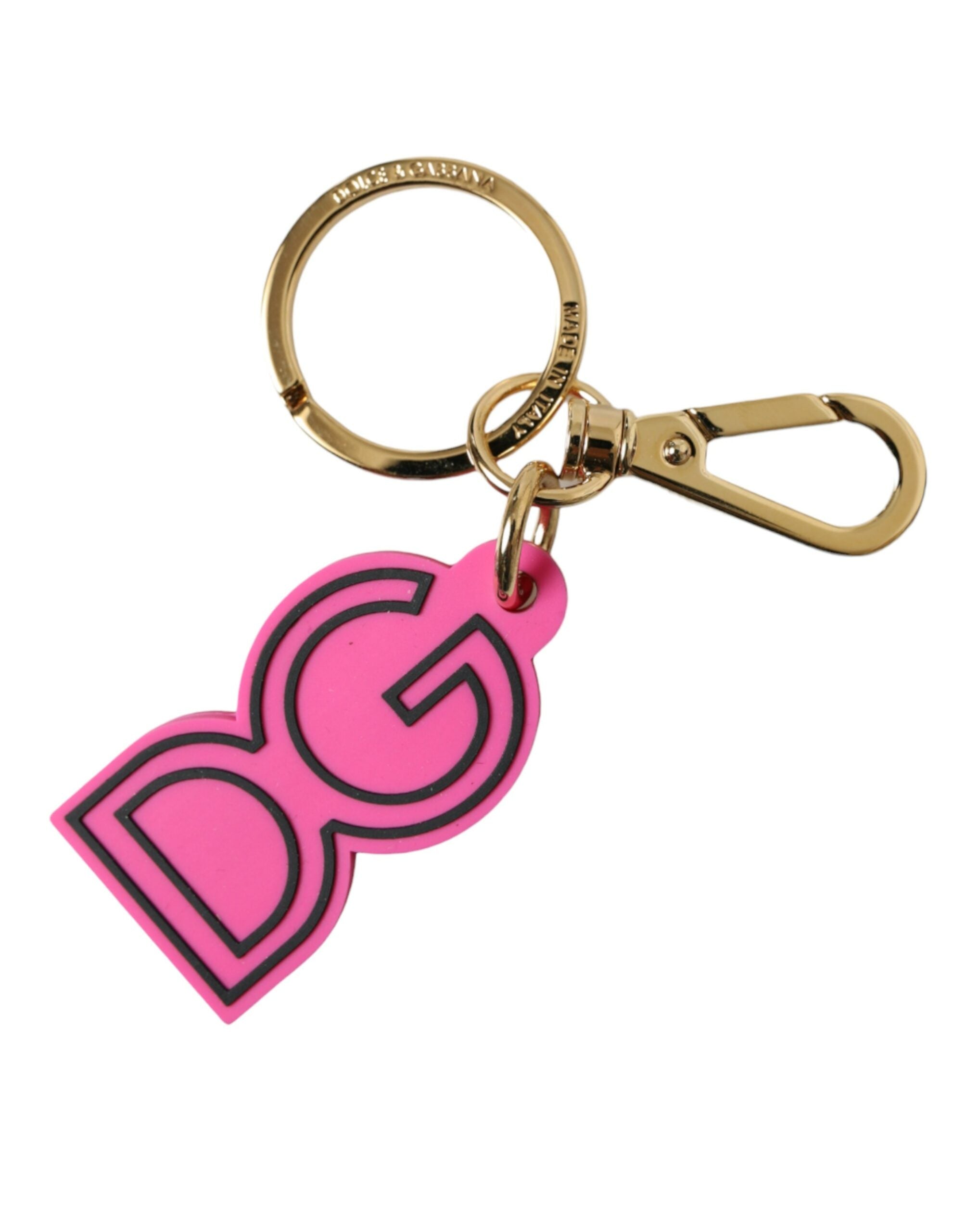 Dolce & Gabbana Rosa Gummi Goldton Metall DG Logo Schlüsselanhänger Schlüsselanhänger