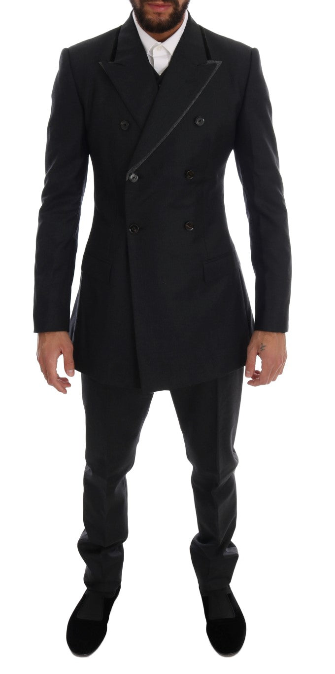 Dolce & Gabbana Grauer doppelreihiger 3-teiliger Anzug aus Wolle