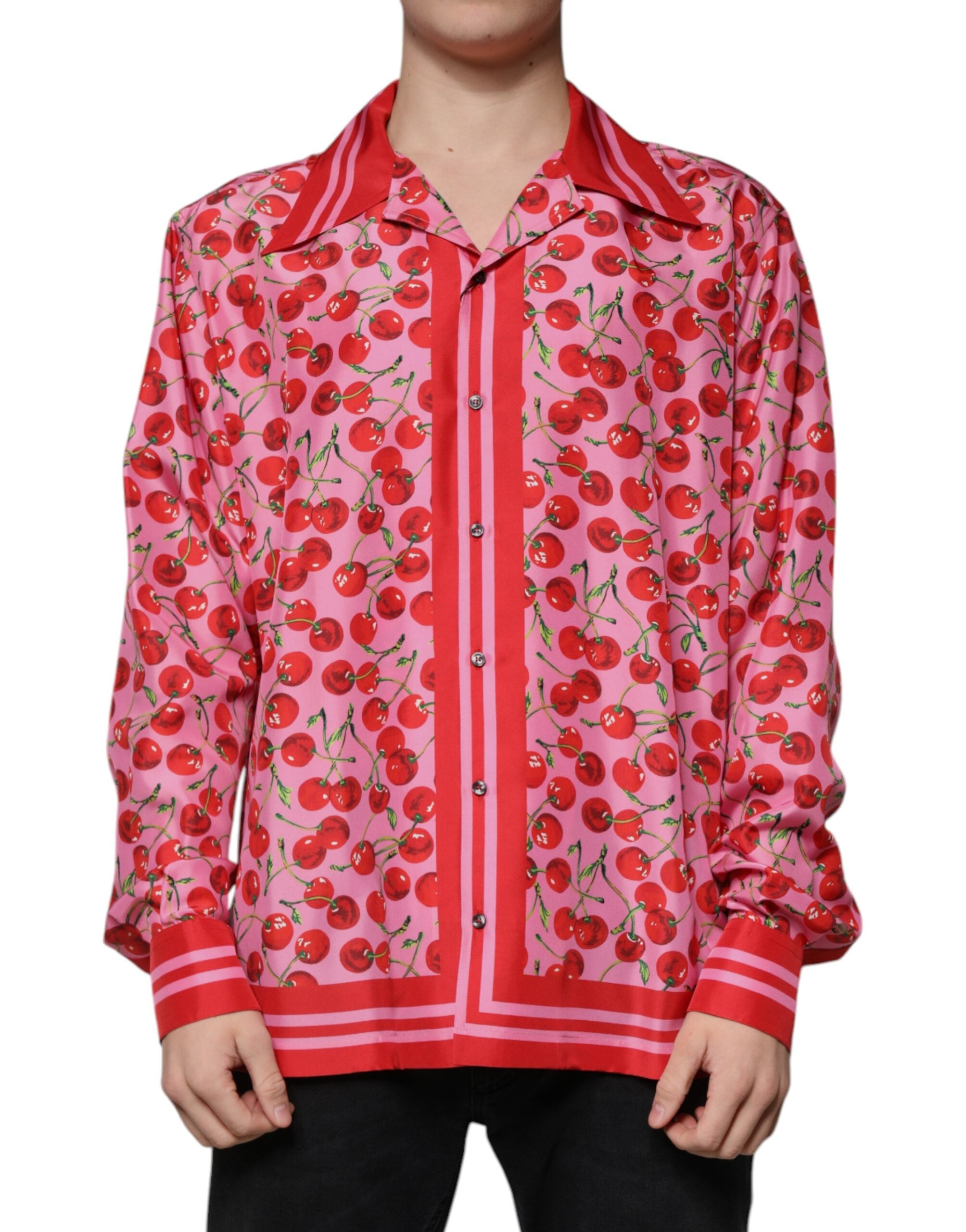 Dolce & Gabbana Rosa Kirsche Seide Button Down Freizeithemd