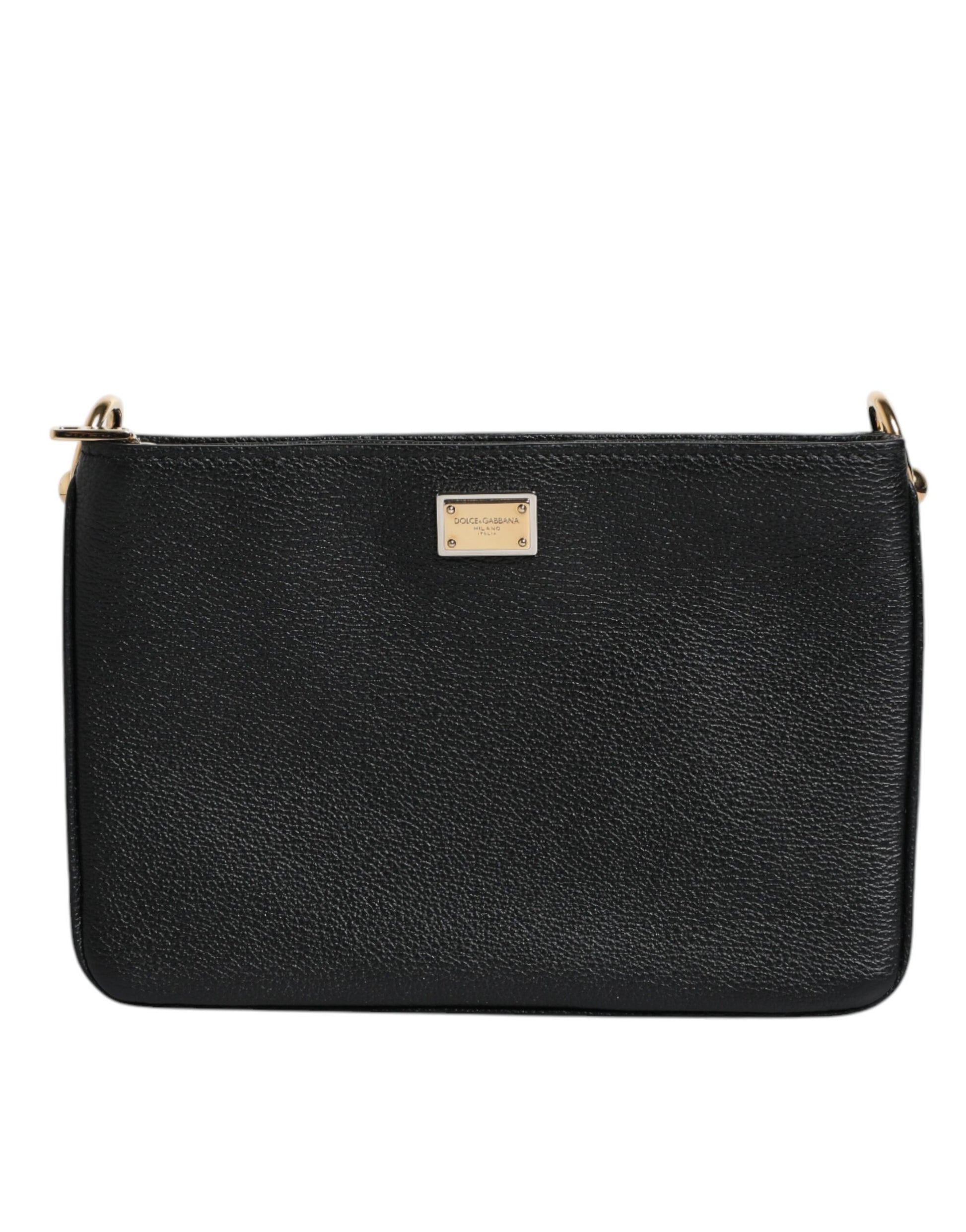 Dolce & Gabbana Schwarzes Narbenleder Logo-Plakette Clutch Bag