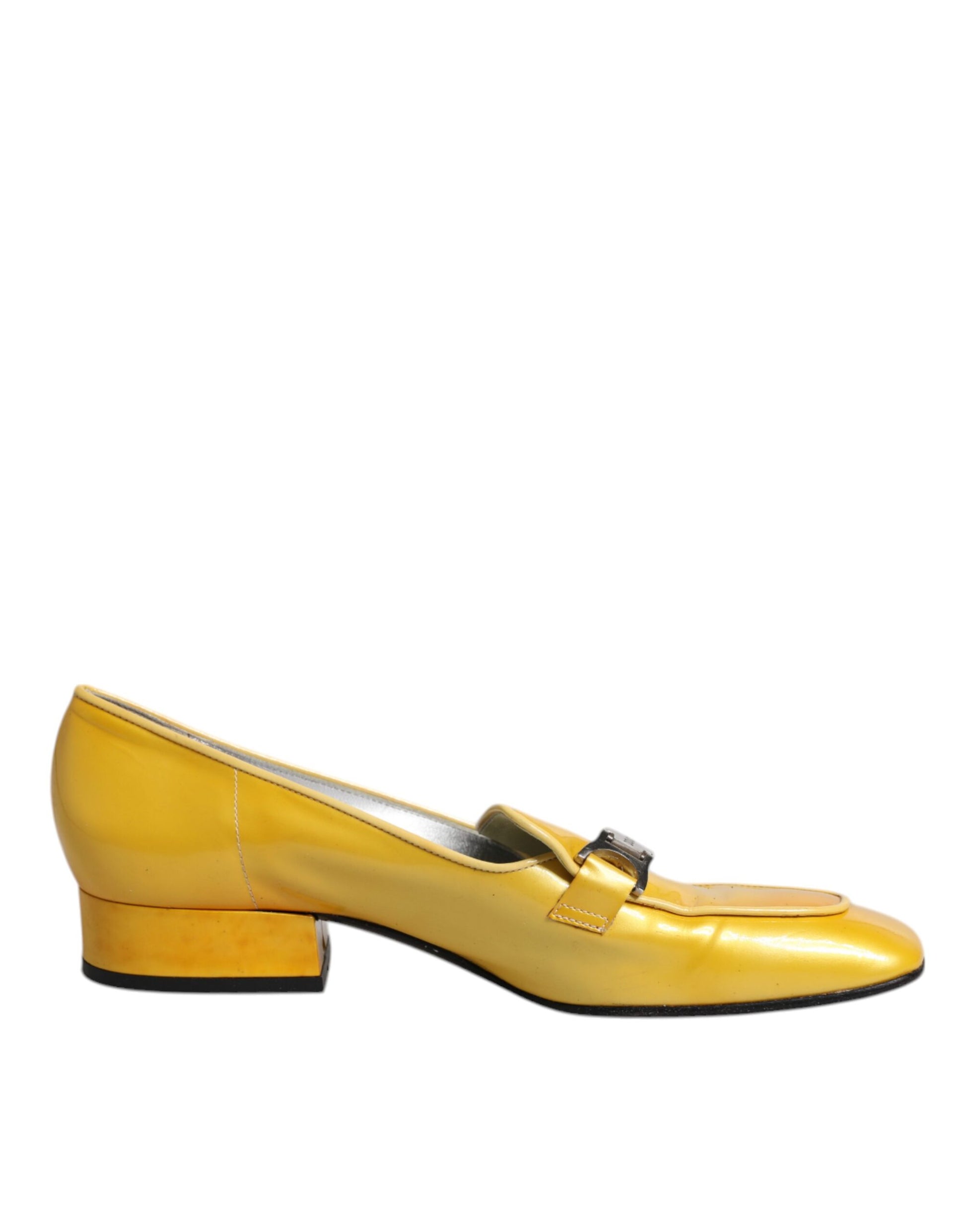 Dolce & Gabbana Gelbe Leder Logo Plaque Slip On Mokassin Schuhe