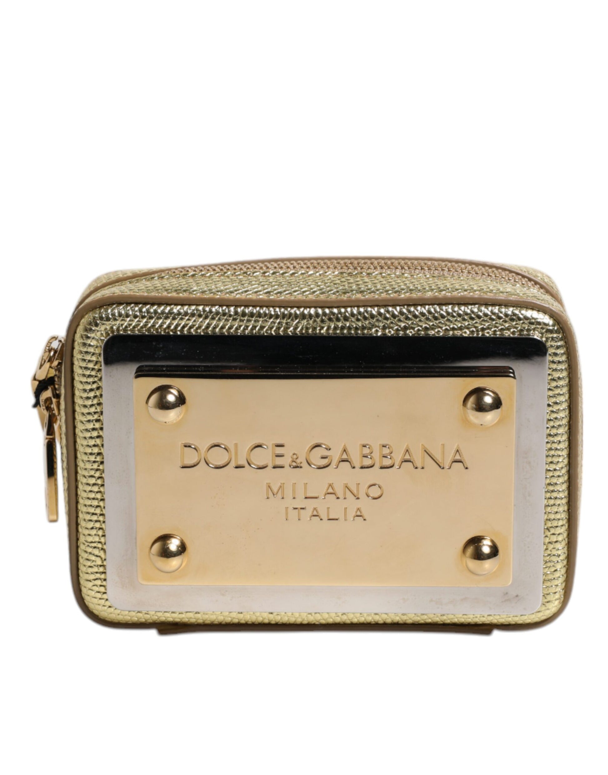 Dolce & Gabbana Goldene Leder DG Logo Plaque Zip Around Clutch Tasche