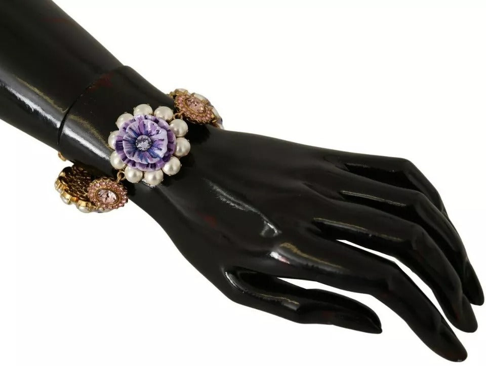 Dolce & Gabbana FIORI BLOOMING Florales Armband mit Barockkristallen aus Messing