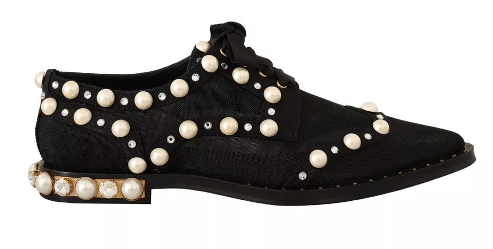 Dolce & Gabbana Schwarze Schnürschuhe mit Juwelen Formal Flats