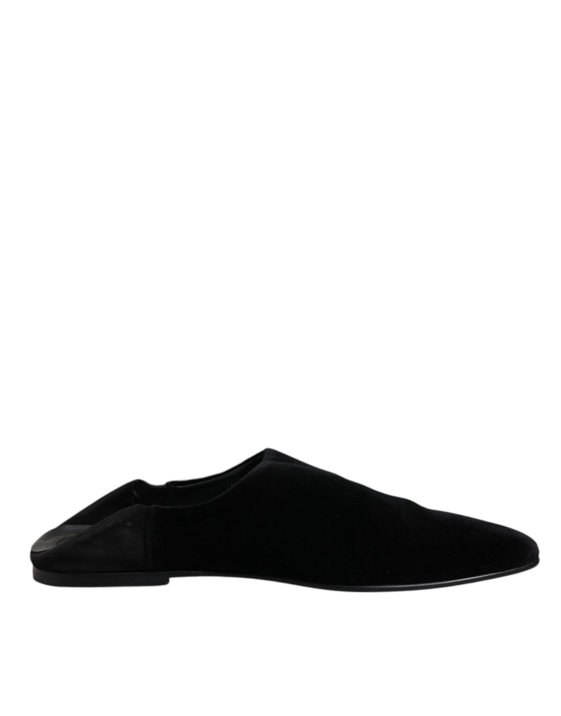 Dolce & Gabbana Schwarzer Samt Pantoffel flache Slipper Sandalen Schuhe