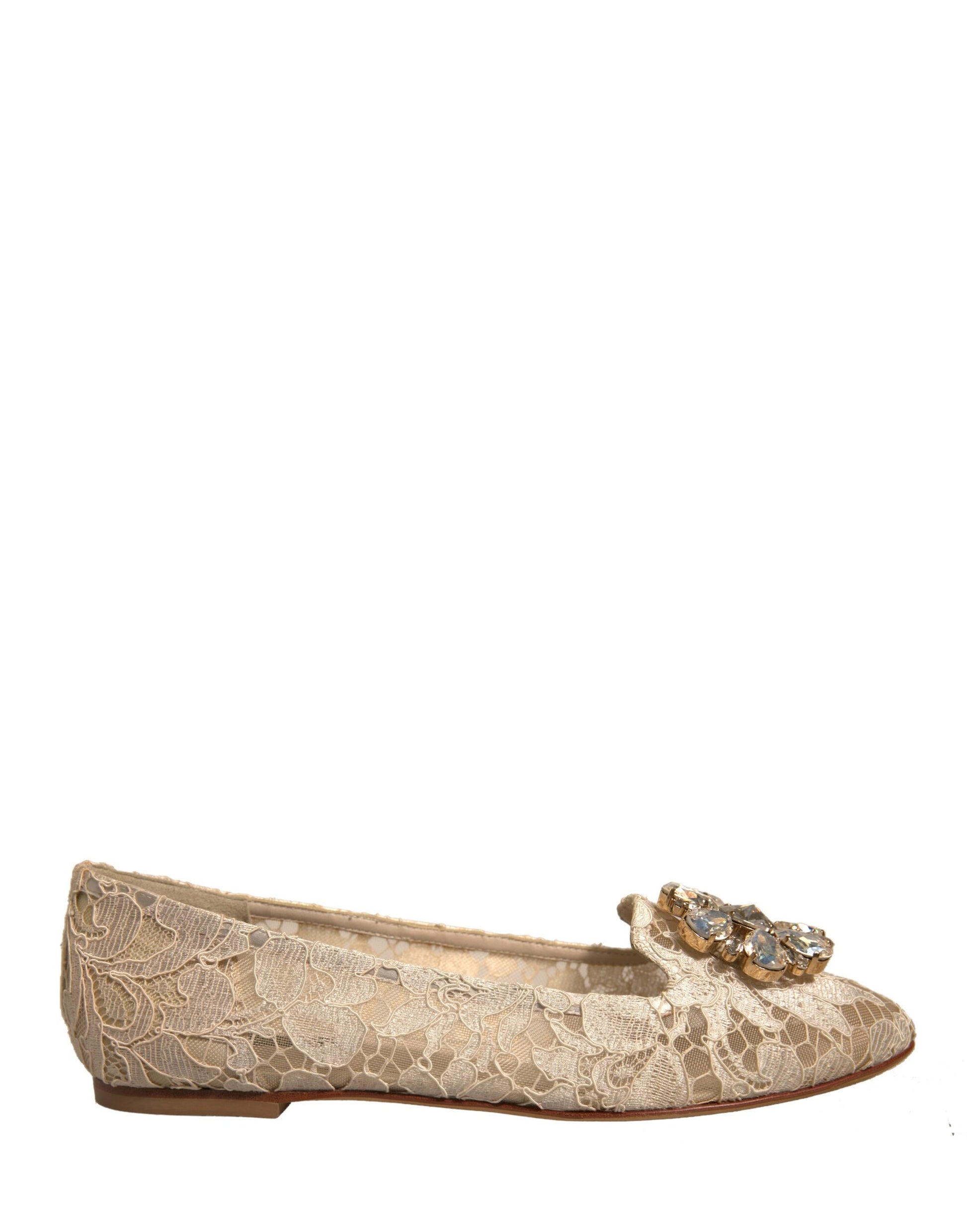 Dolce & Gabbana Beige Kristall Loafer Spitze Ballett Flats Schuhe