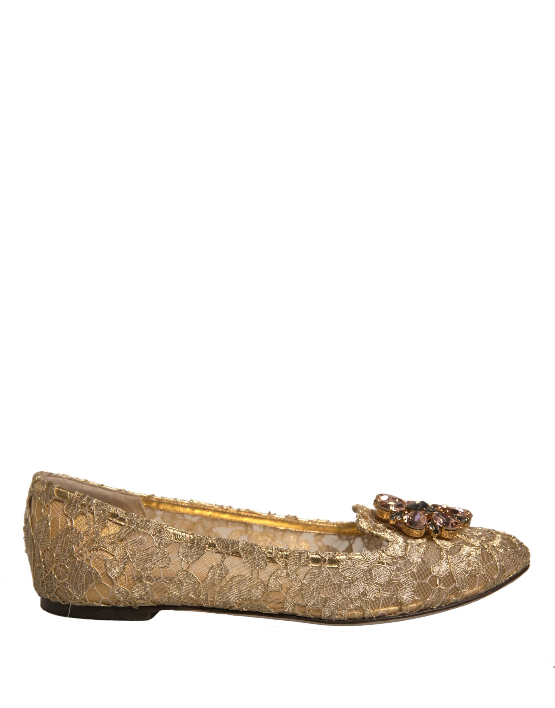 Dolce & Gabbana Gold Kristall Loafer Spitze Ballett Flats Schuhe