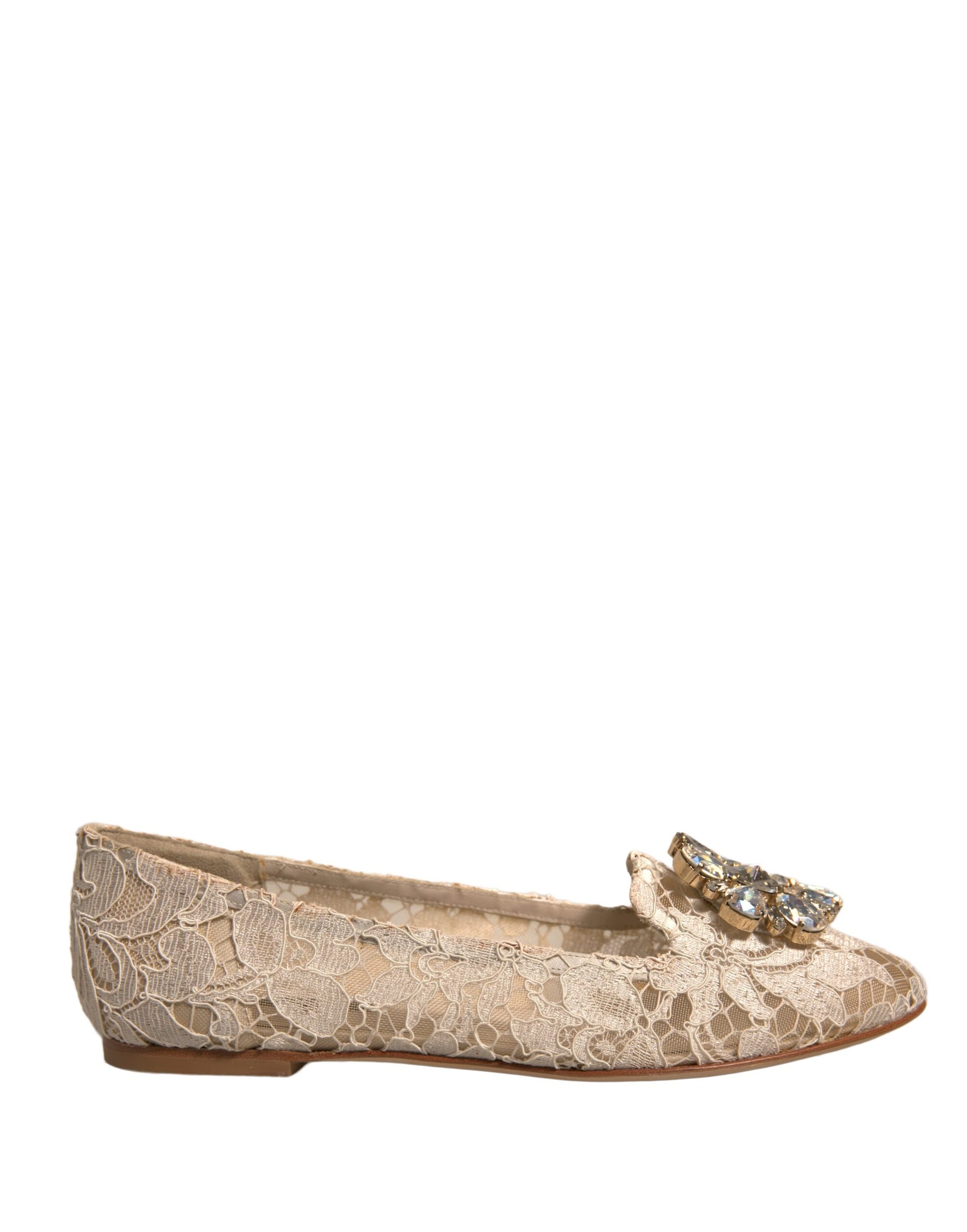 Dolce & Gabbana Beige Kristall Loafer Spitze Ballett Flats Schuhe