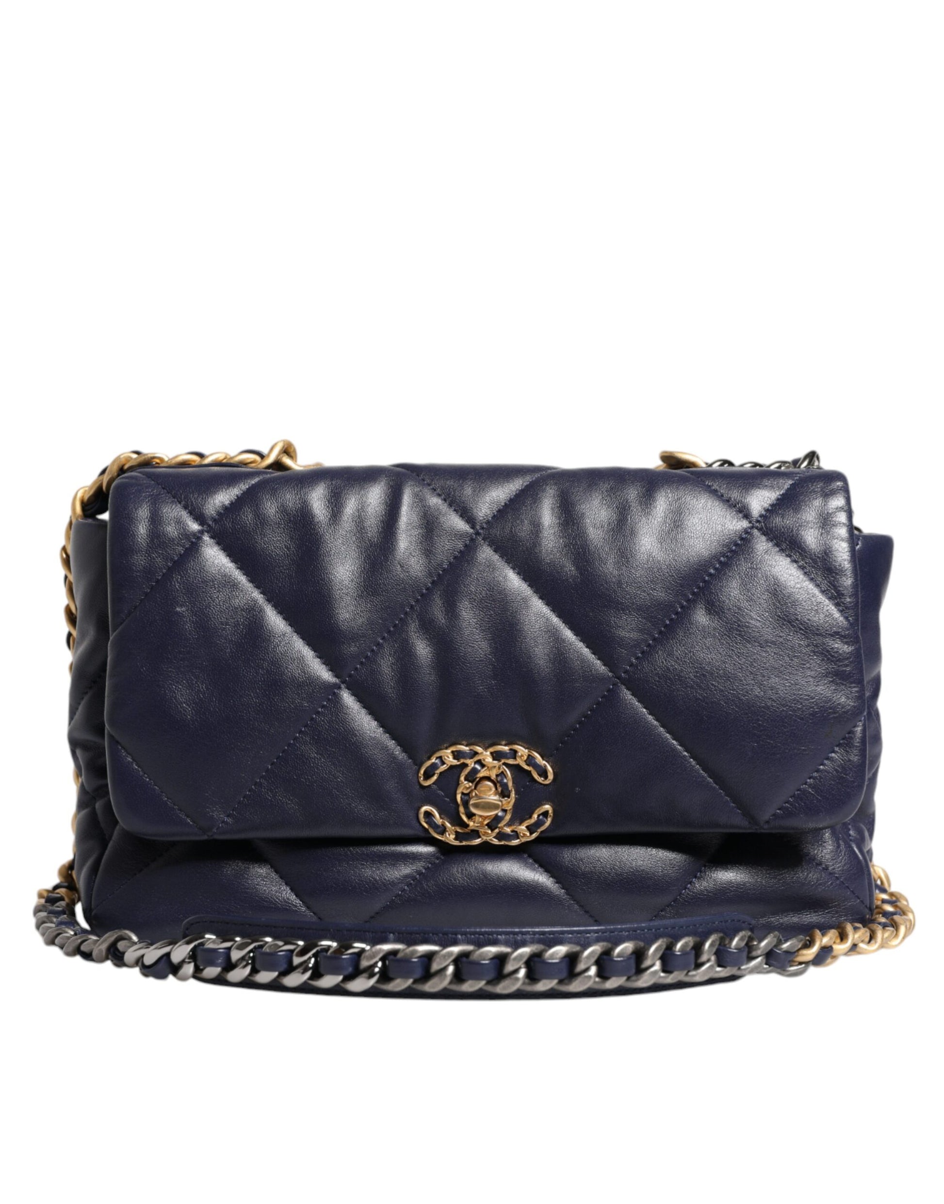Chanel Blaue Lederumhängetasche mit gesteppter Kette