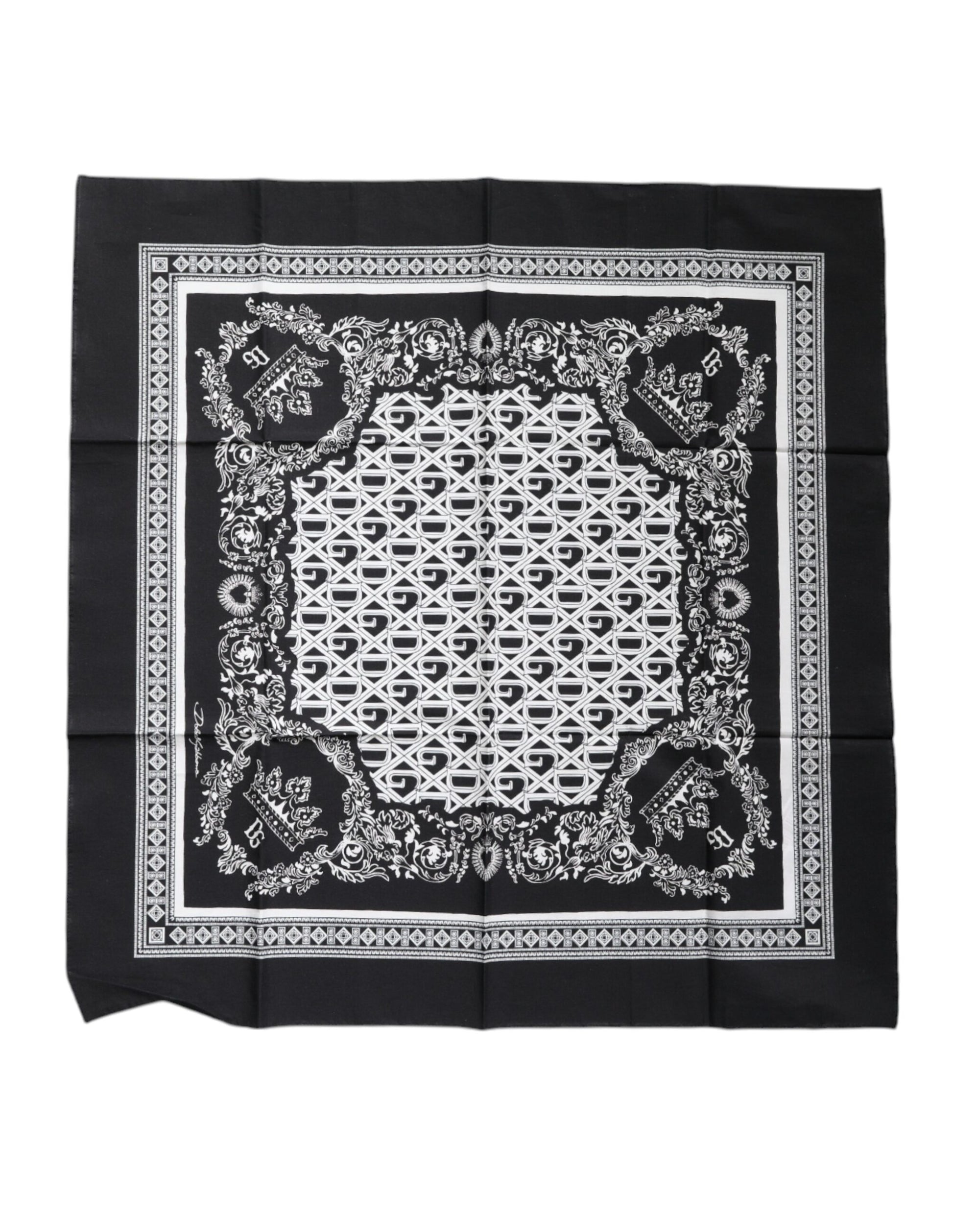 Dolce & Gabbana Schwarzes Logo Monogramm Baumwolle Taschentuchschal