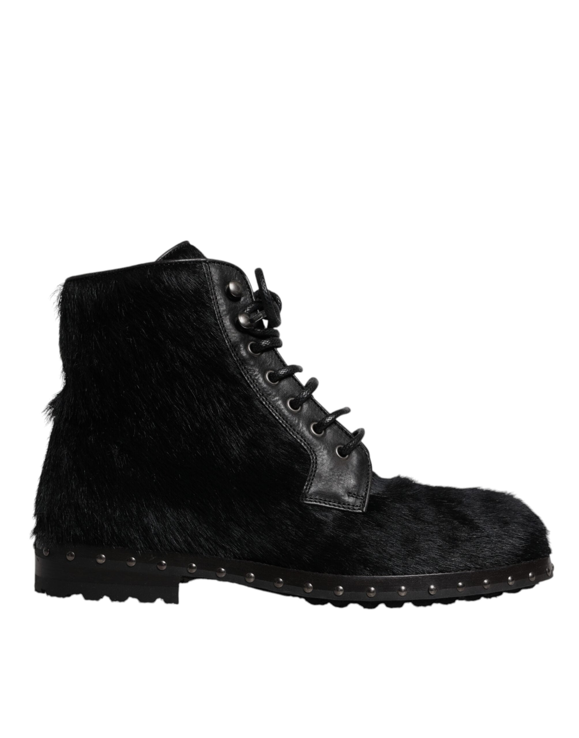 Dolce & Gabbana Schwarze Pony Style Leder Mid Calf Stiefel Schuhe