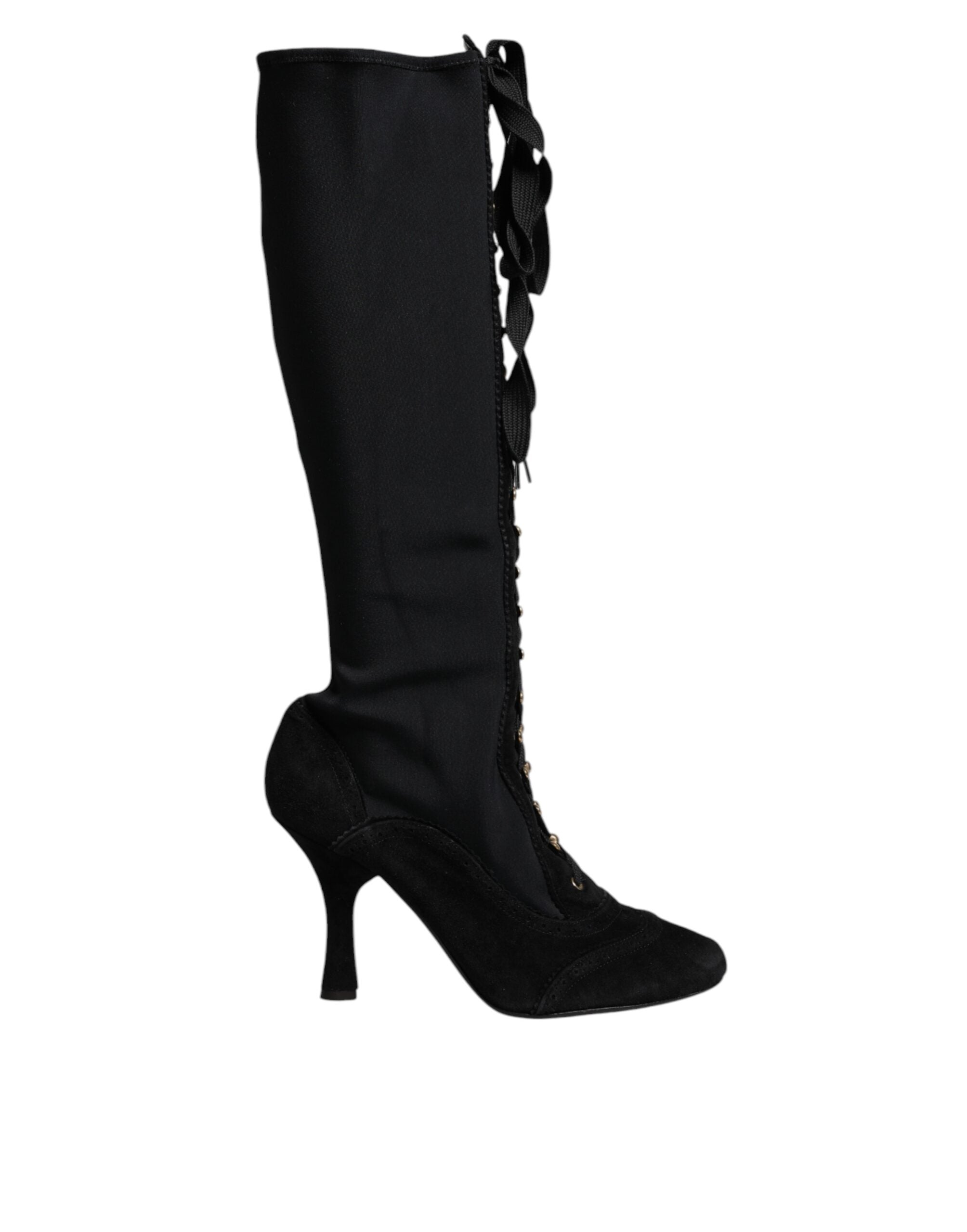 Dolce & Gabbana Schwarz Lace Up Heels Hohe Stiefel Schuhe