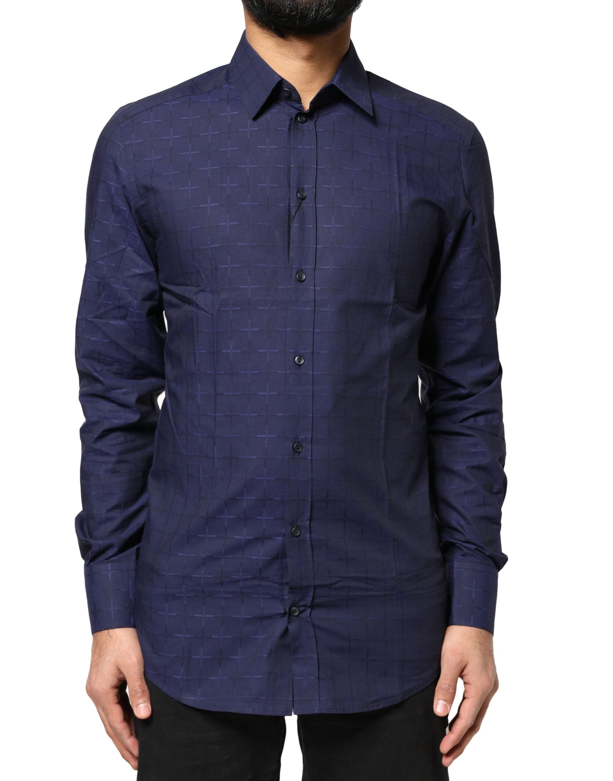 Dolce & Gabbana Blau kariertes Tartan GOLD Hemd für formelle Anlässe