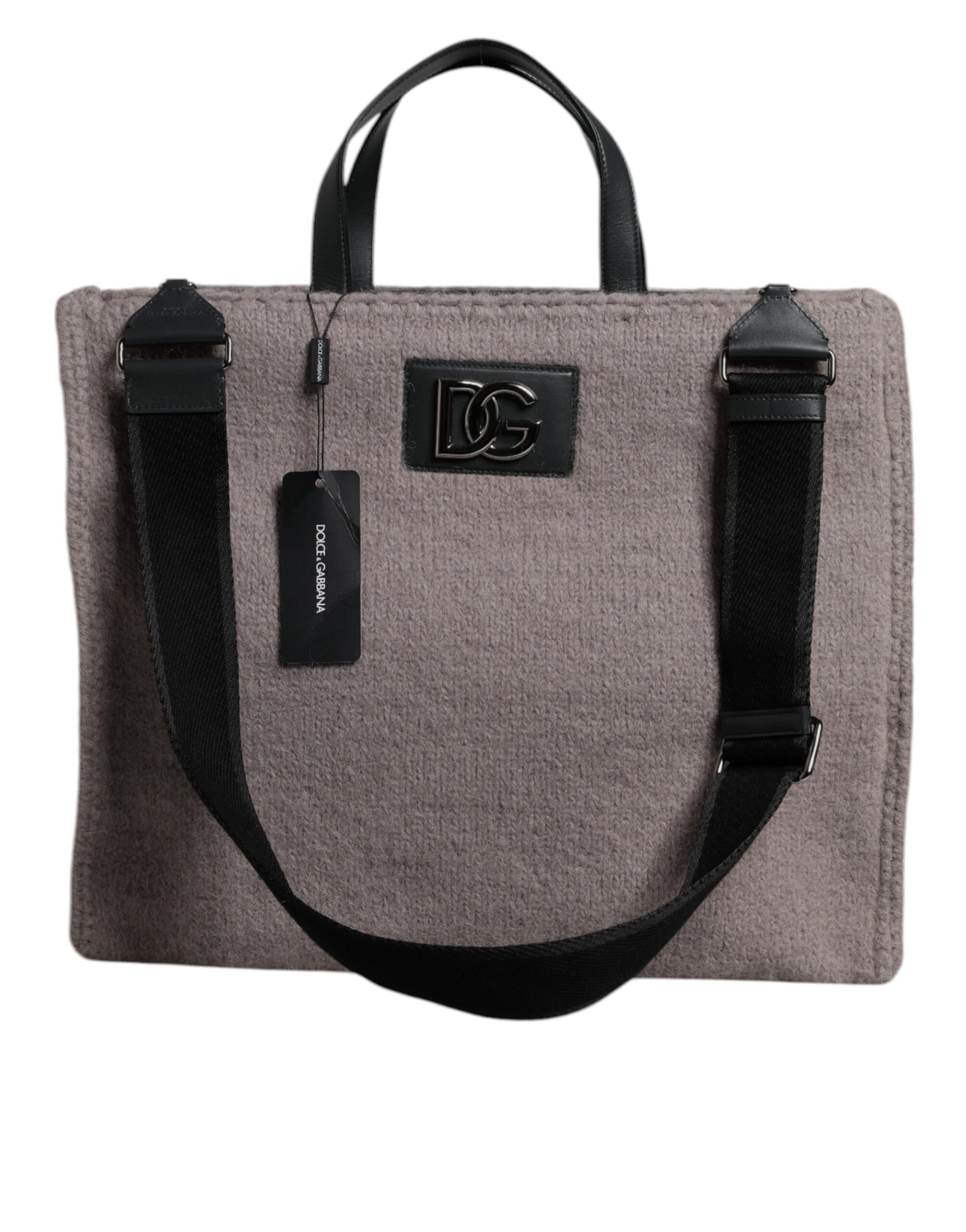 Dolce & Gabbana Graue Alpakawolle Logo-Plakette Tote Umhängetasche