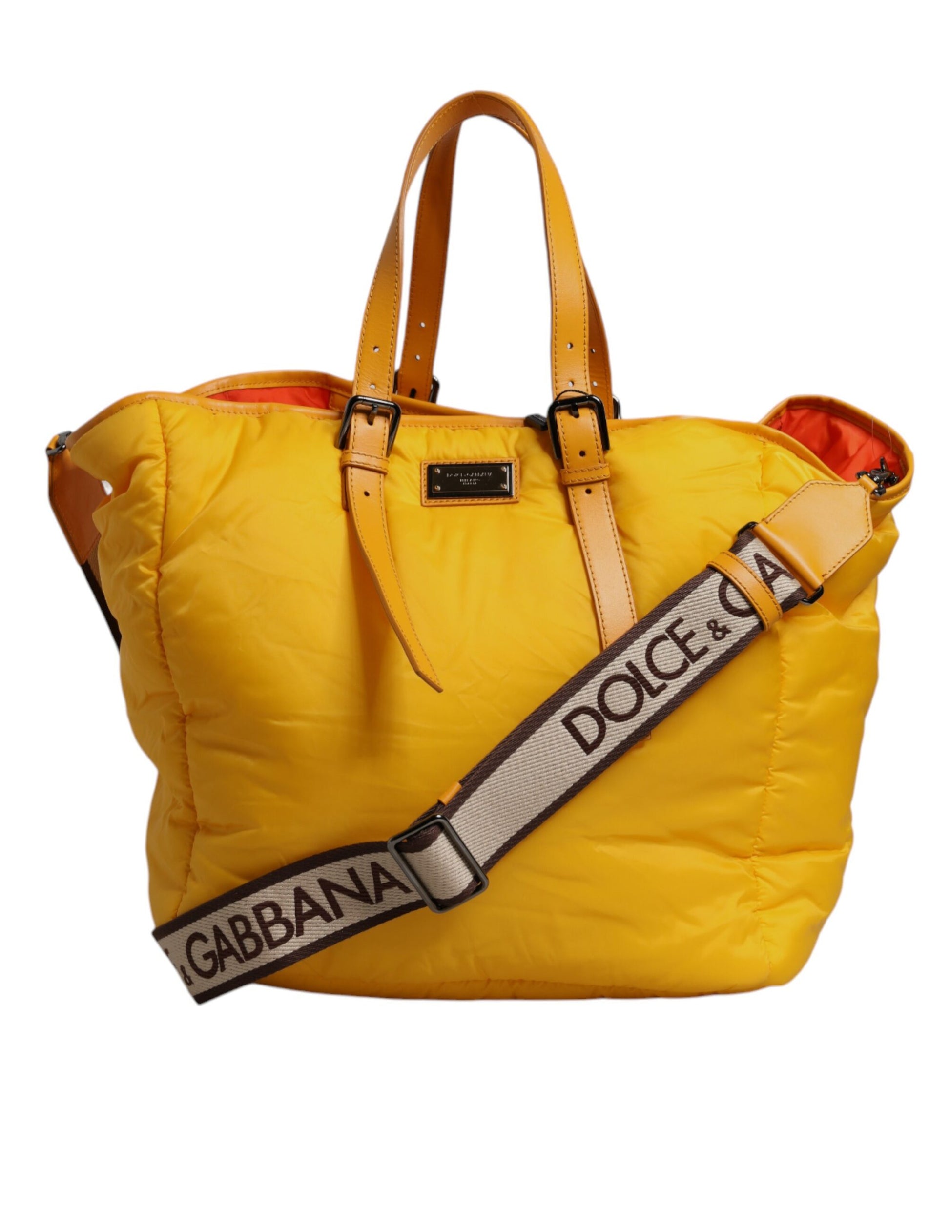 Dolce & Gabbana Gelbe Orange Nylon Logo Plaque Hand Schulter Duffle Bag