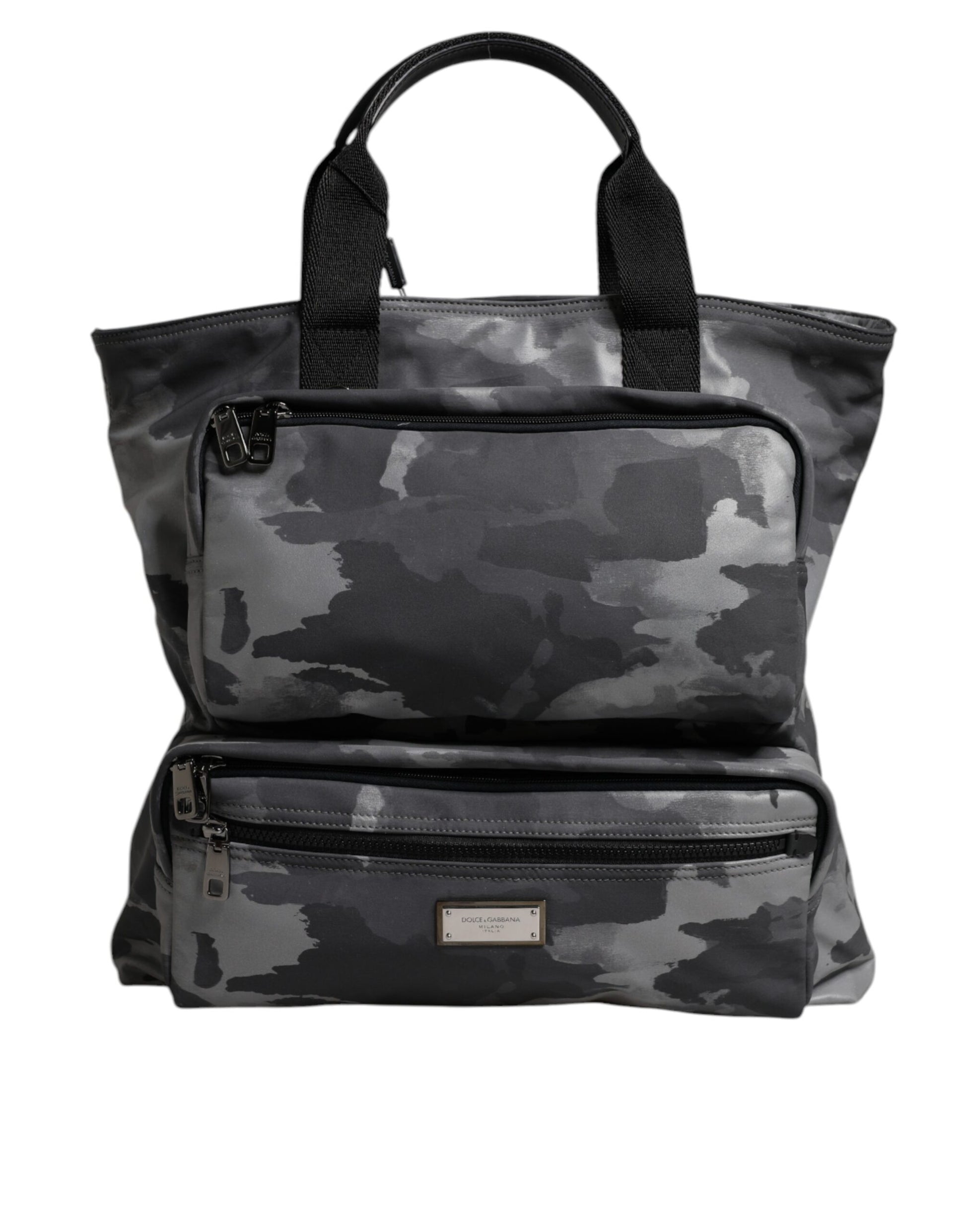 Dolce & Gabbana Graue Tarnfarben-Baumwolltasche mit mehreren Fächern Tote Bag