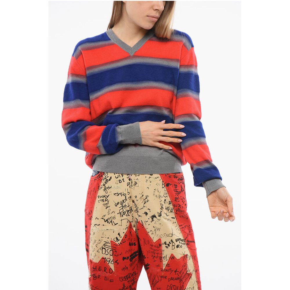 Dsquared² Pullover aus Wollmischung mit V-Ausschnitt und Streifen im Gleichgewicht