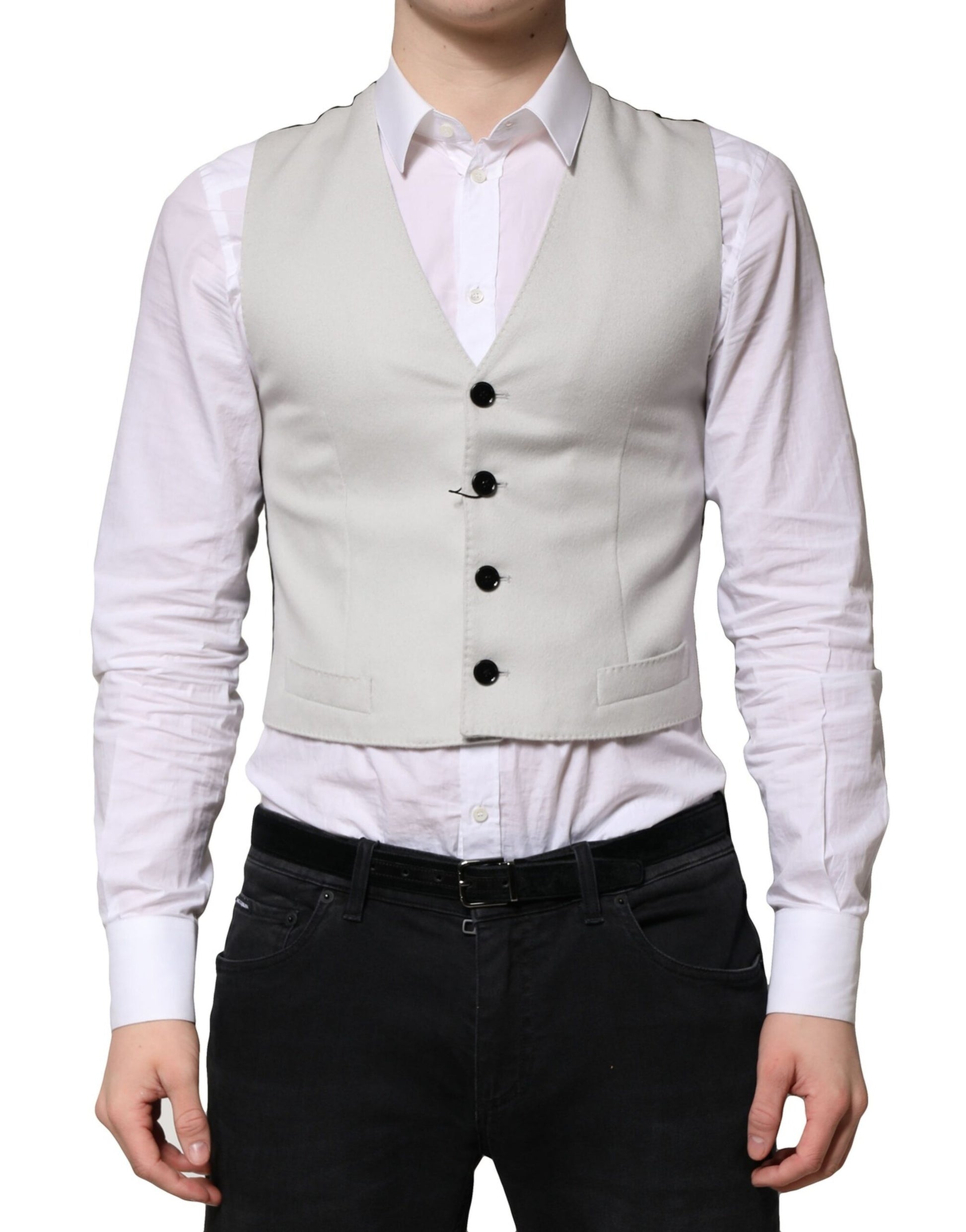 Dolce & Gabbana Graue Wolle Kleid Formal Männer Weste Weste