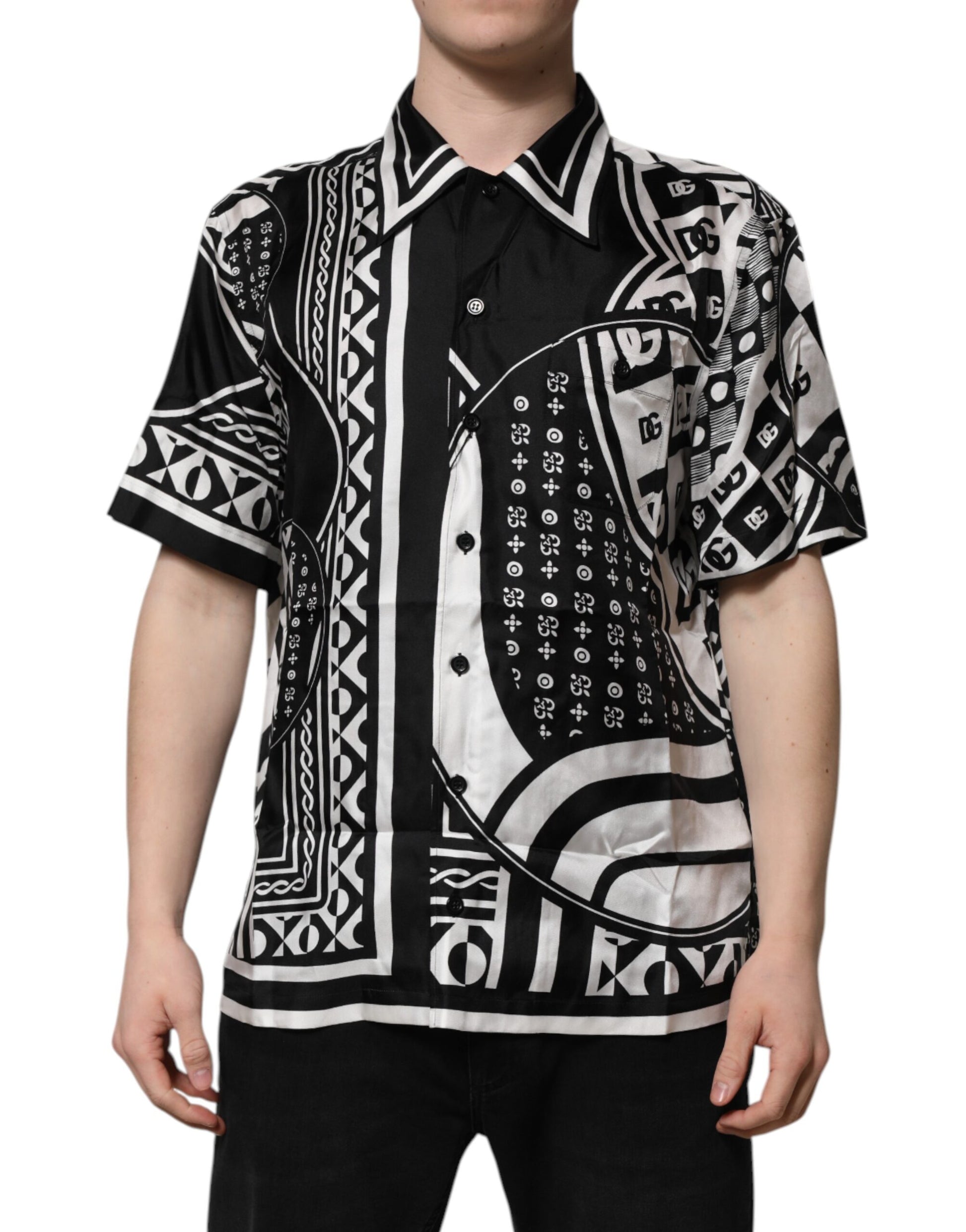 Dolce & Gabbana Schwarzes Bandana Freizeithemd mit kurzen Ärmeln