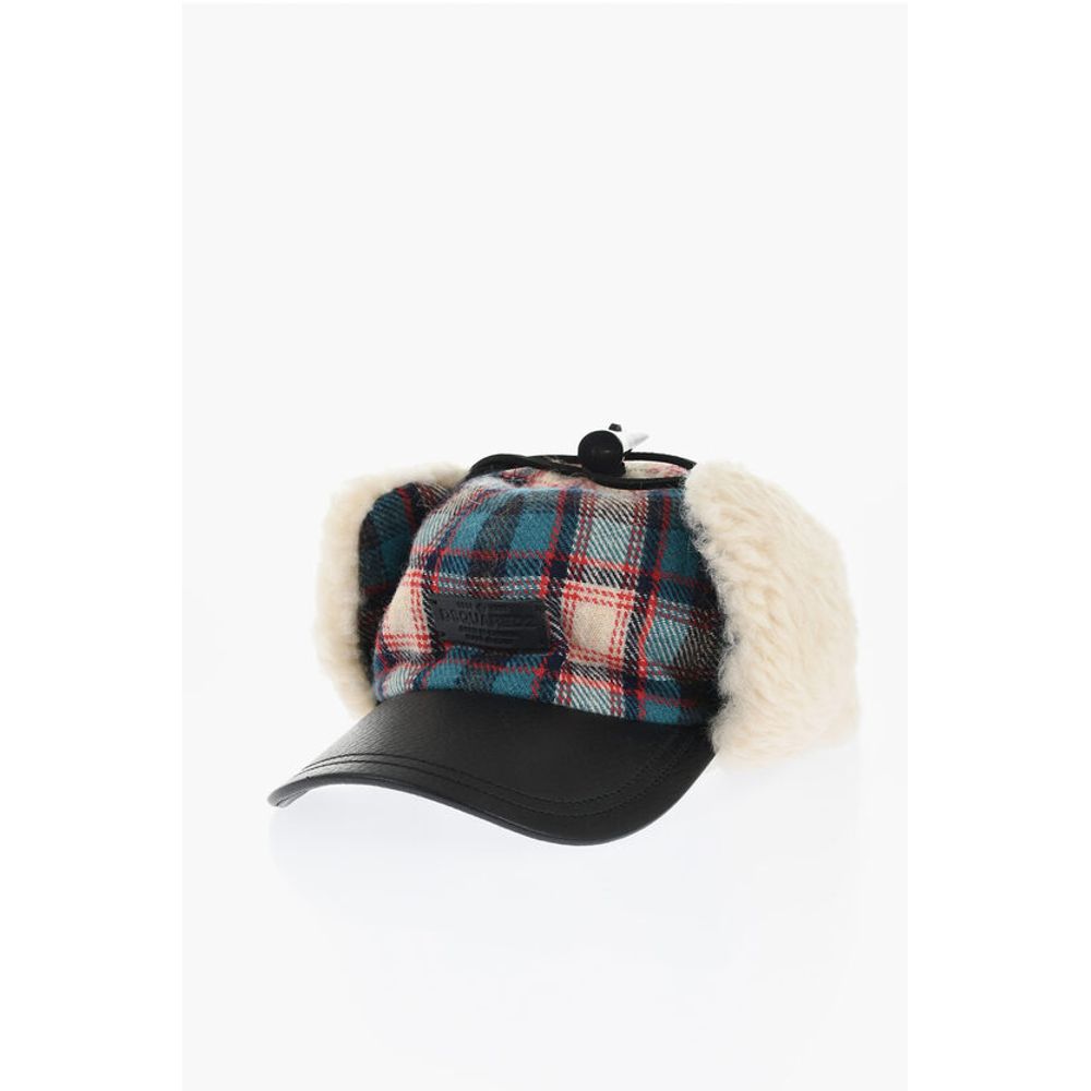 Dsquared² Karierte Wollmischung Deerstalker-Mütze mit strukturiertem Ledervisier