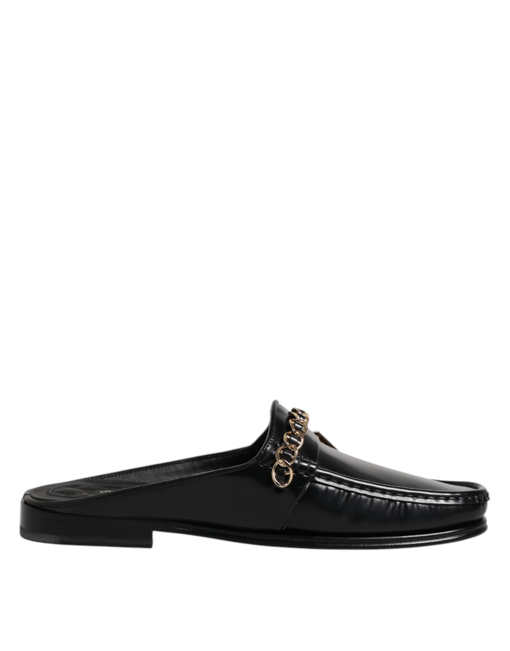 Dolce & Gabbana Schwarze Leder DG Kette verschönert Sandalen Schuhe