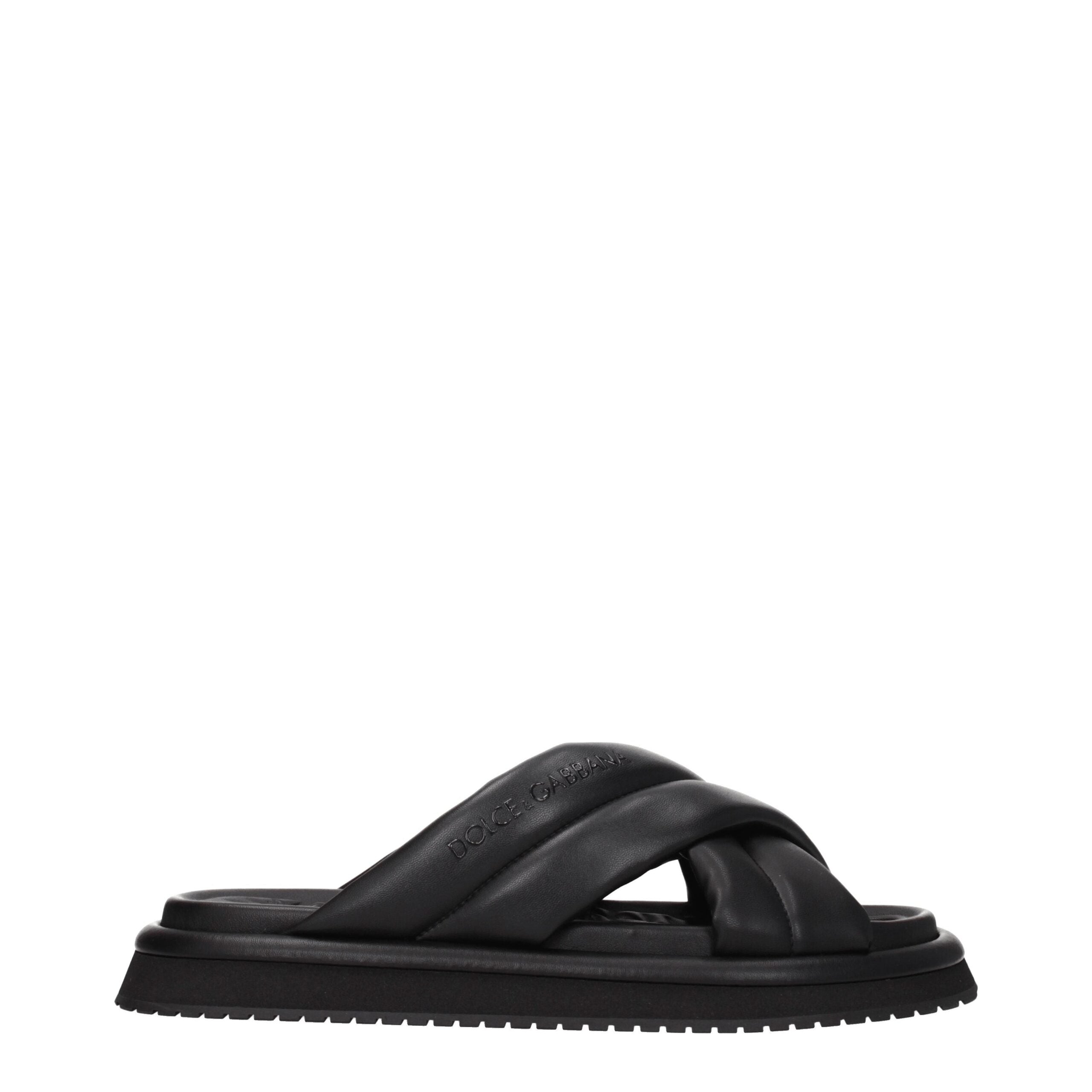 Dolce & Gabbana Schwarze Lederpantoffeln Sandalen