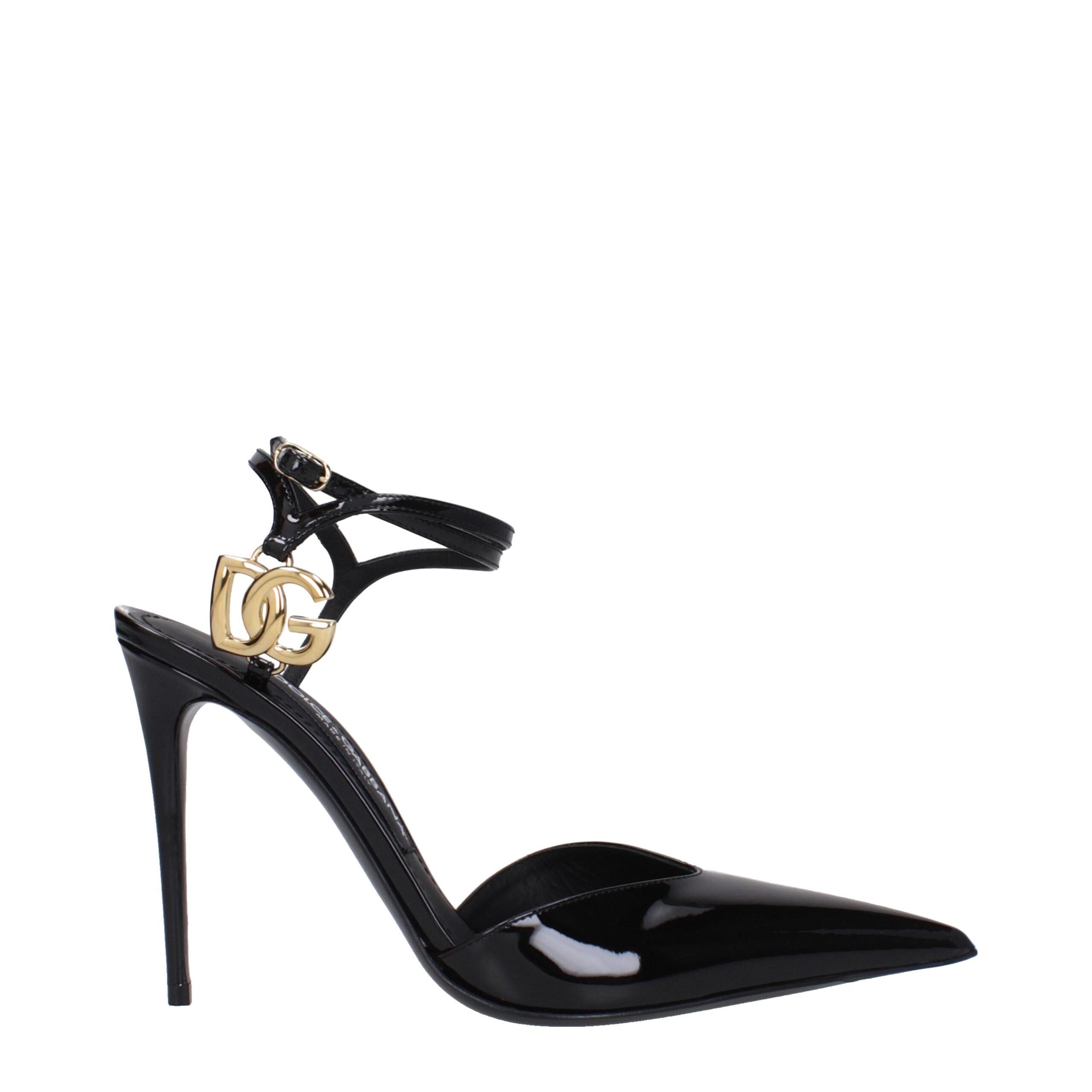 Dolce & Gabbana Schwarze Leder Stiletto Heels Sandalen