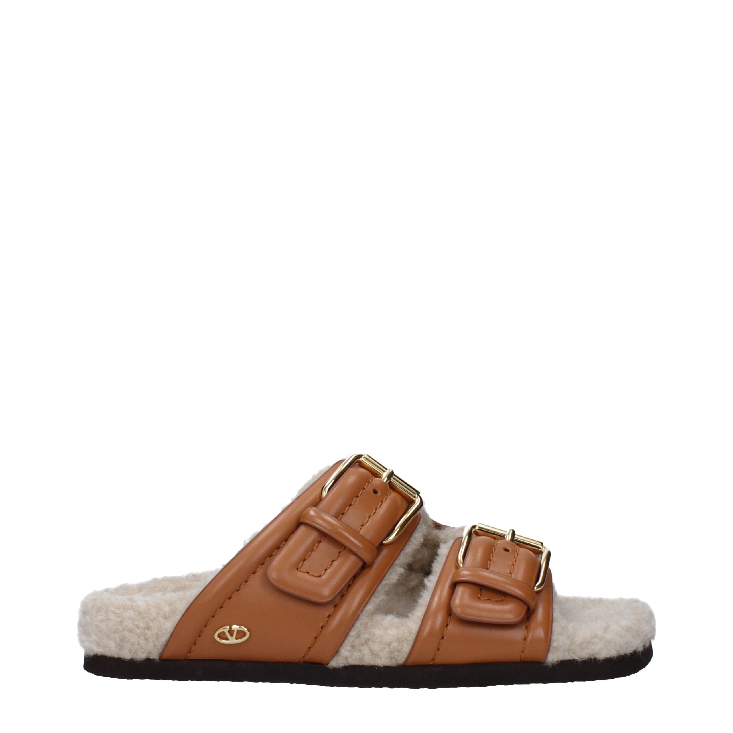 Valentino Garavani Braune Lederpantoffeln Sandalen