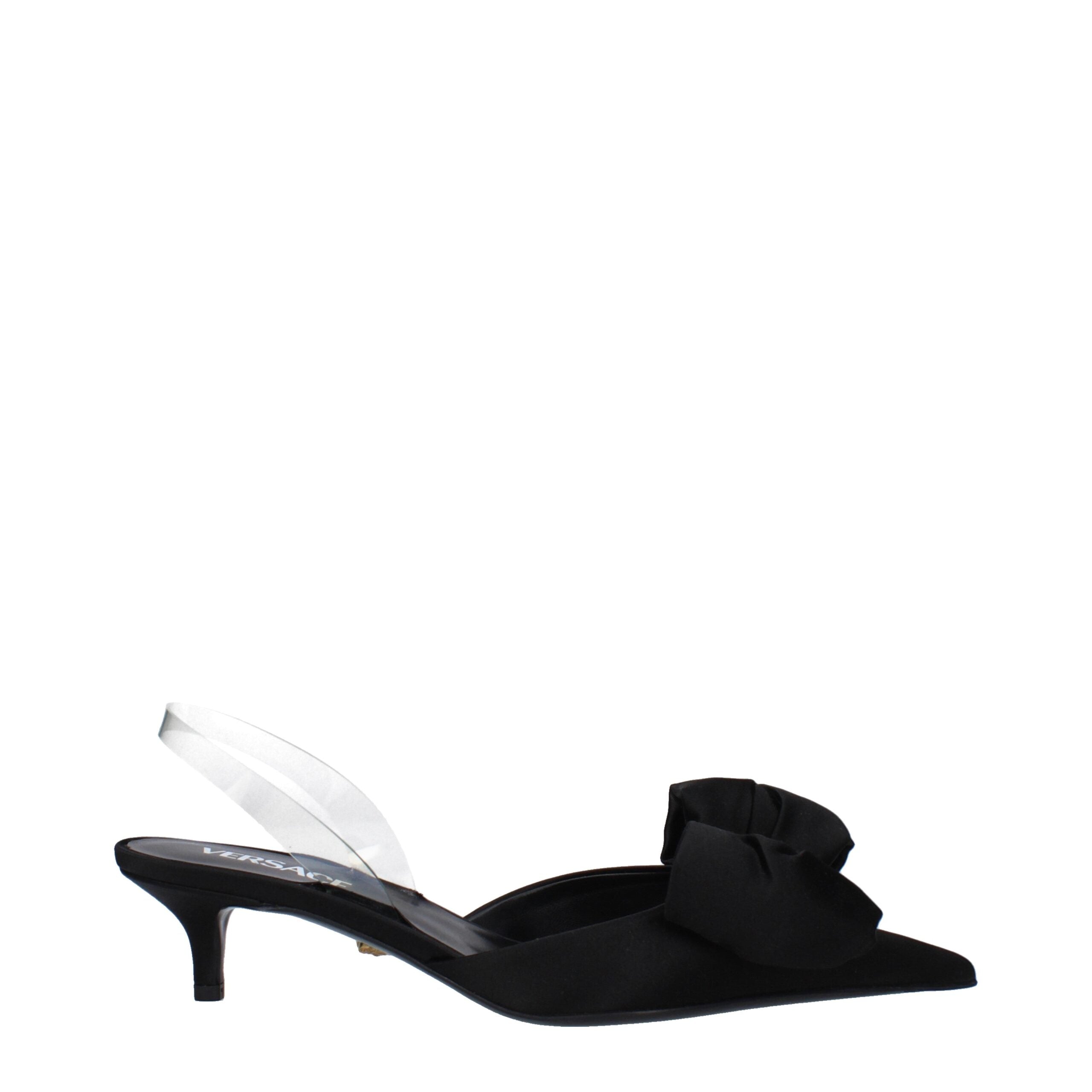 Versace Flache Sandalen aus schwarzem Satin