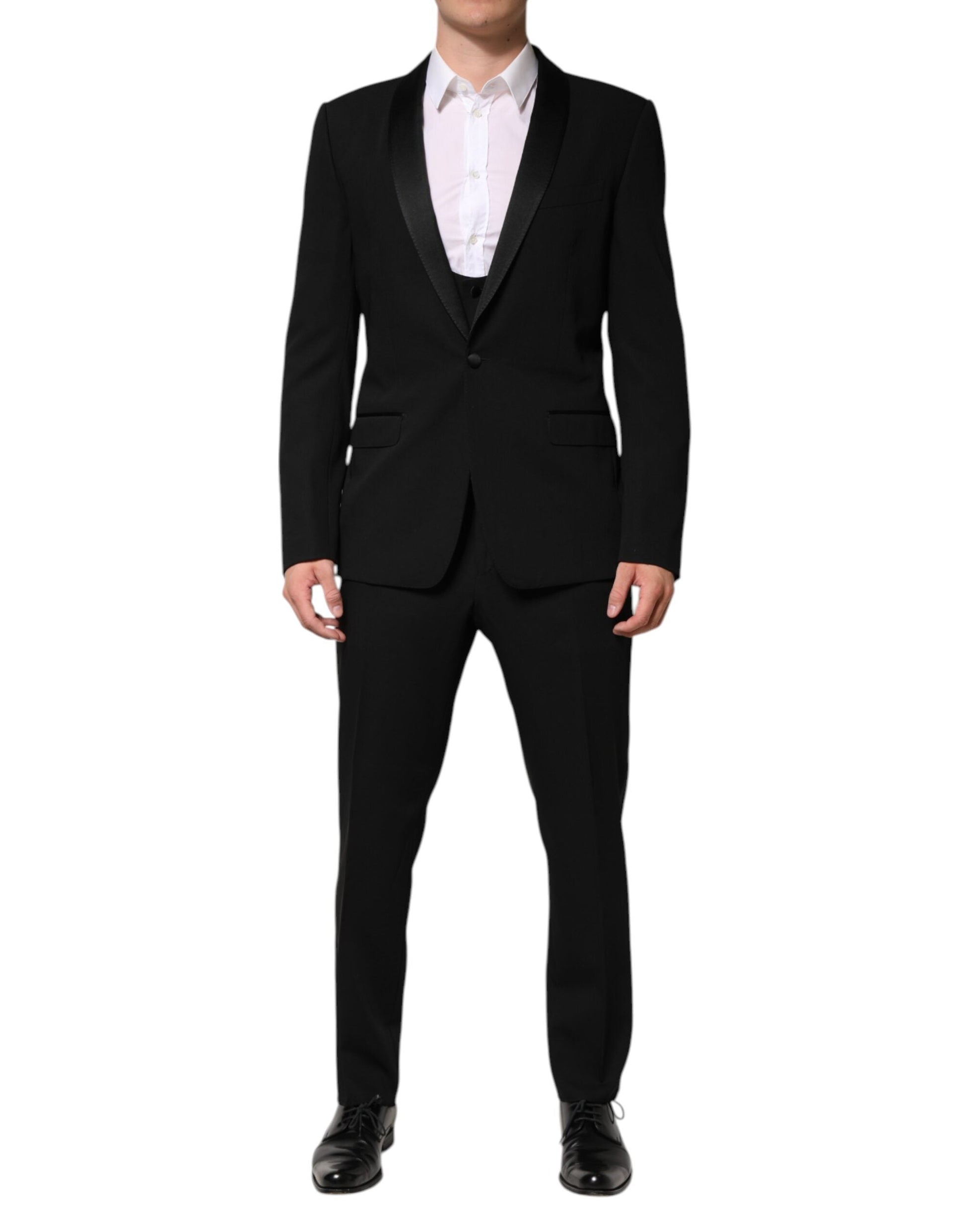 Dolce & Gabbana Schwarzer einreihiger Anzug aus Wolle (3 Teile)