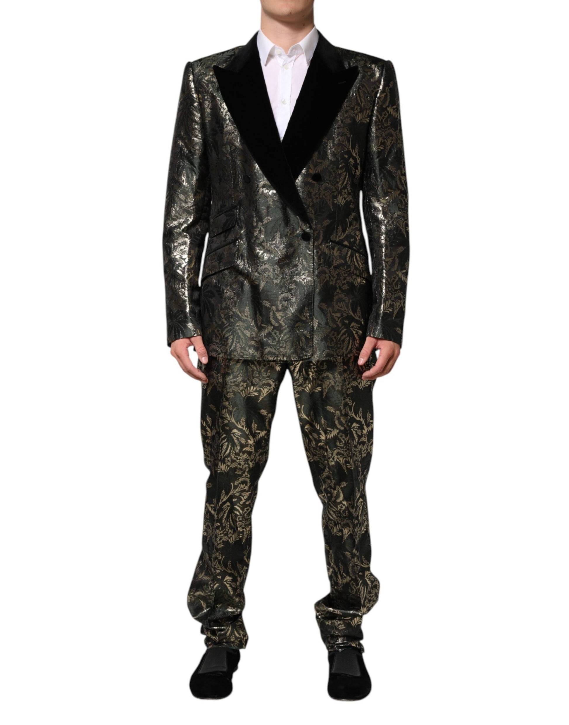 Dolce & Gabbana Metallic Floral Jacquard Seide 2 Stück Anzug