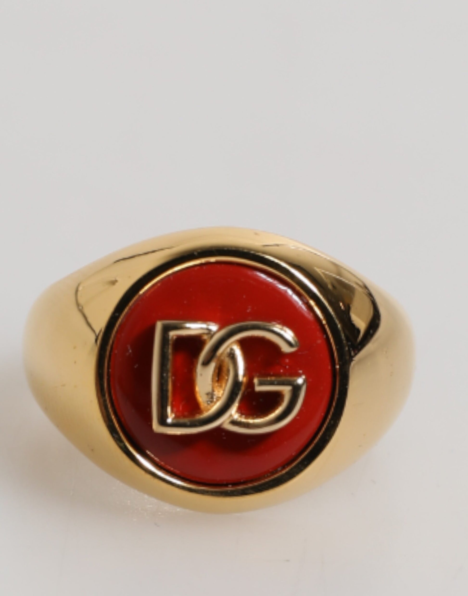 Dolce & Gabbana Gold-Ton Echtmessing Rot DG Logo Männer Ring