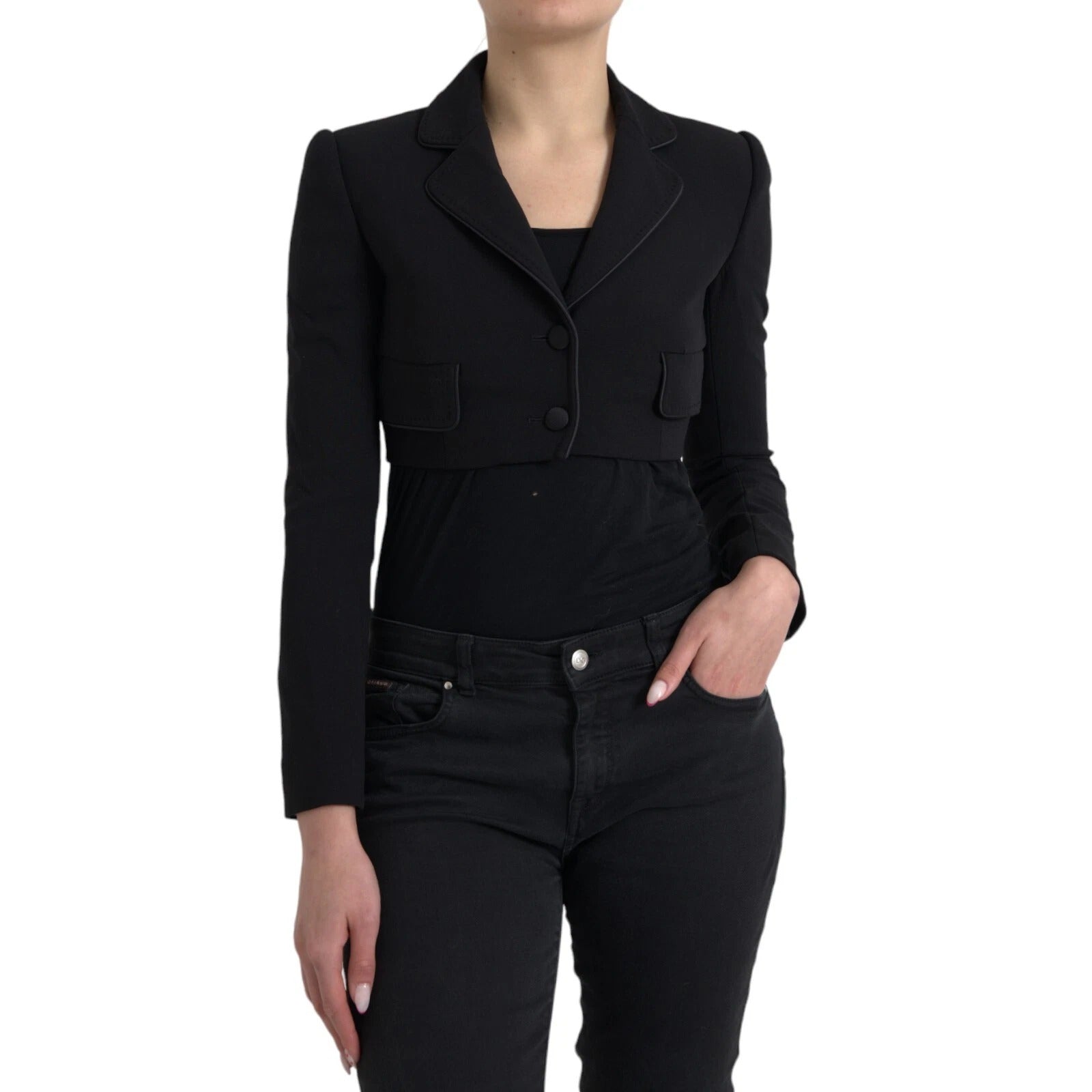 Dolce & Gabbana Schwarze einreihige Kurzjacke aus Wolle