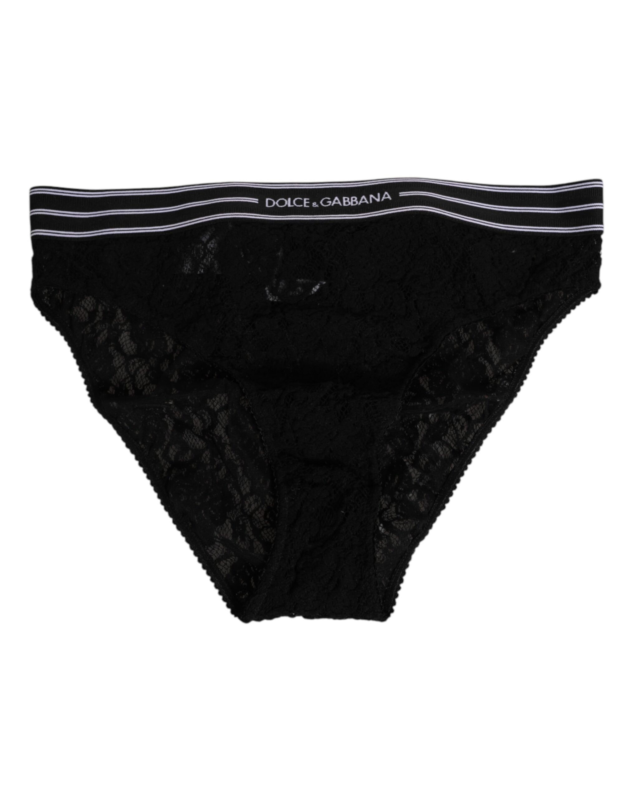 Dolce & Gabbana Schwarzer Spitzen-Slip-Slip mit Logo-Bund Unterwäsche