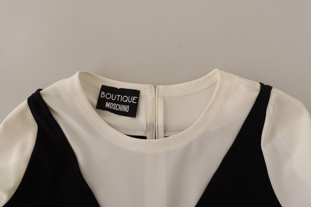 Boutique Moschino Black White Polyester Short Sleeves Top Blouse