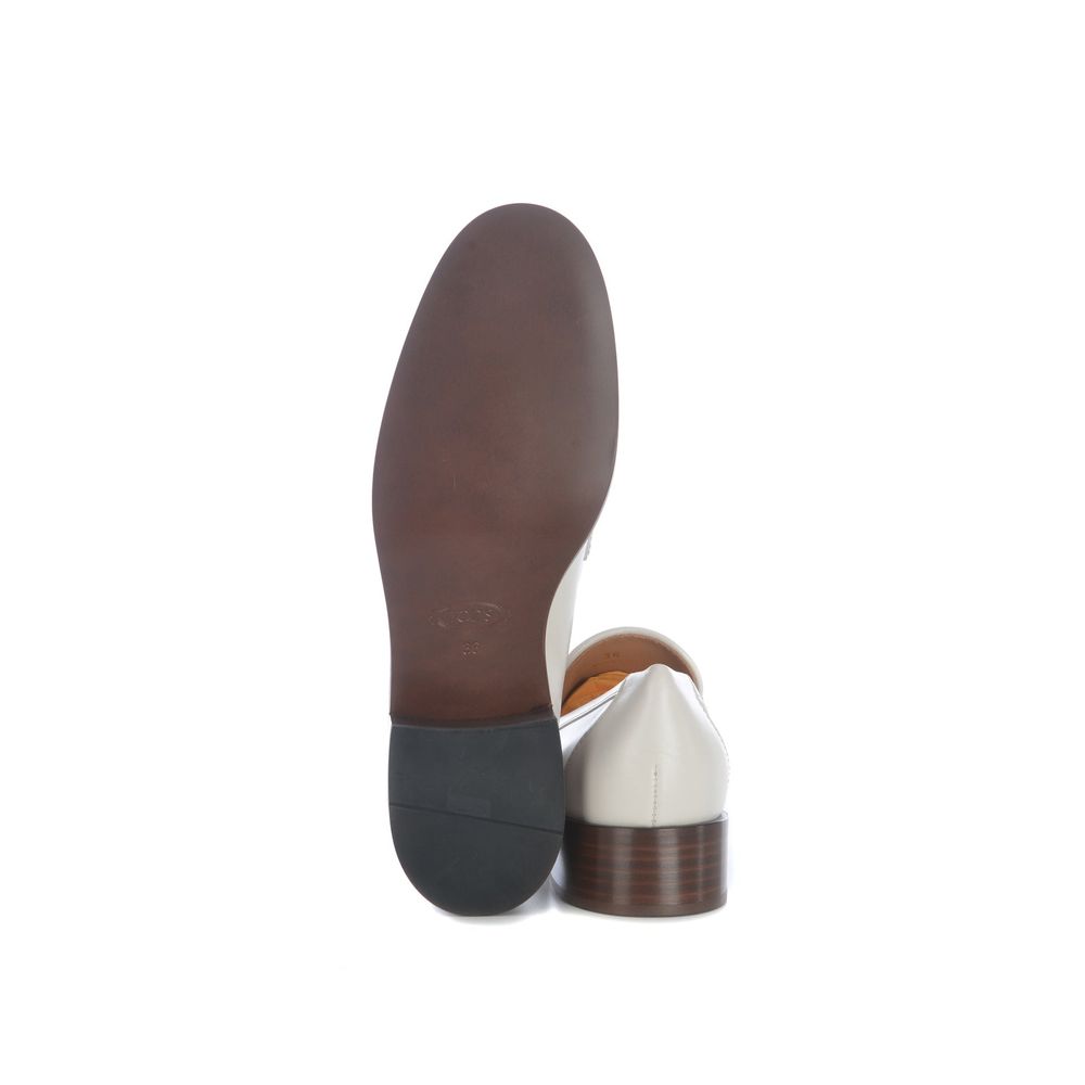 Tod's White Calfskin Slip-On Loafers
