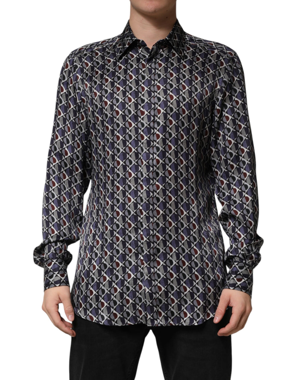 Dolce & Gabbana Heren Overhemd met Kraag, Meerkleurig Patroon, GOUD