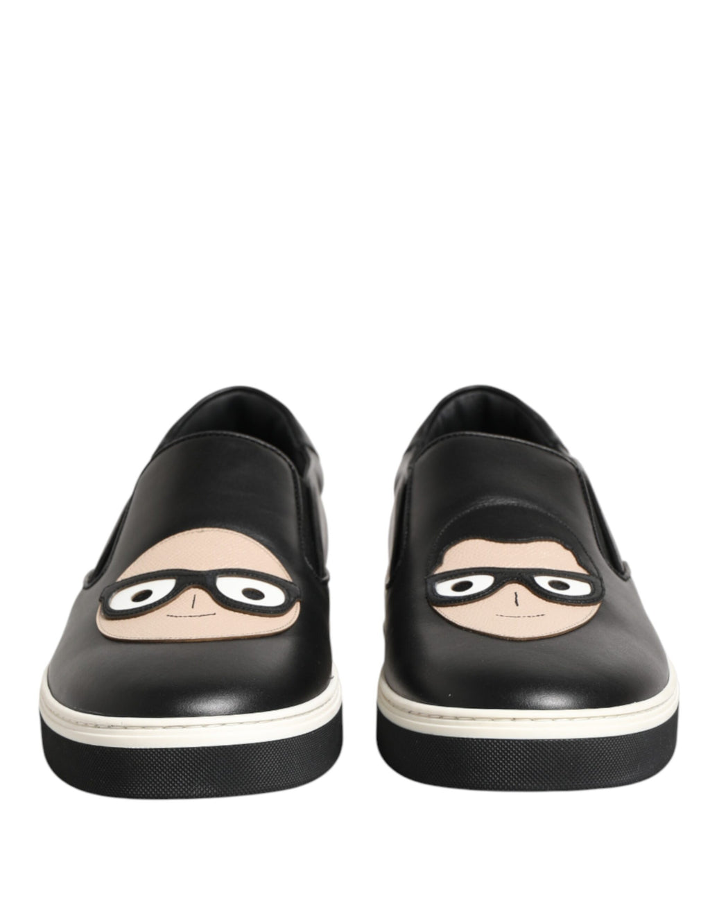 Dolce & Gabbana Black Leather Signature Figures Sneakers Shoes