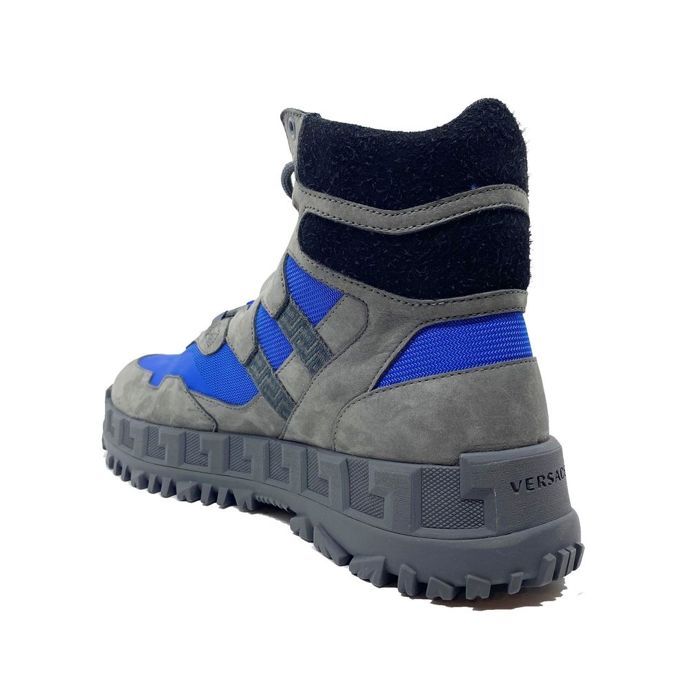 Versace Gray Leather Lace-Up Boots